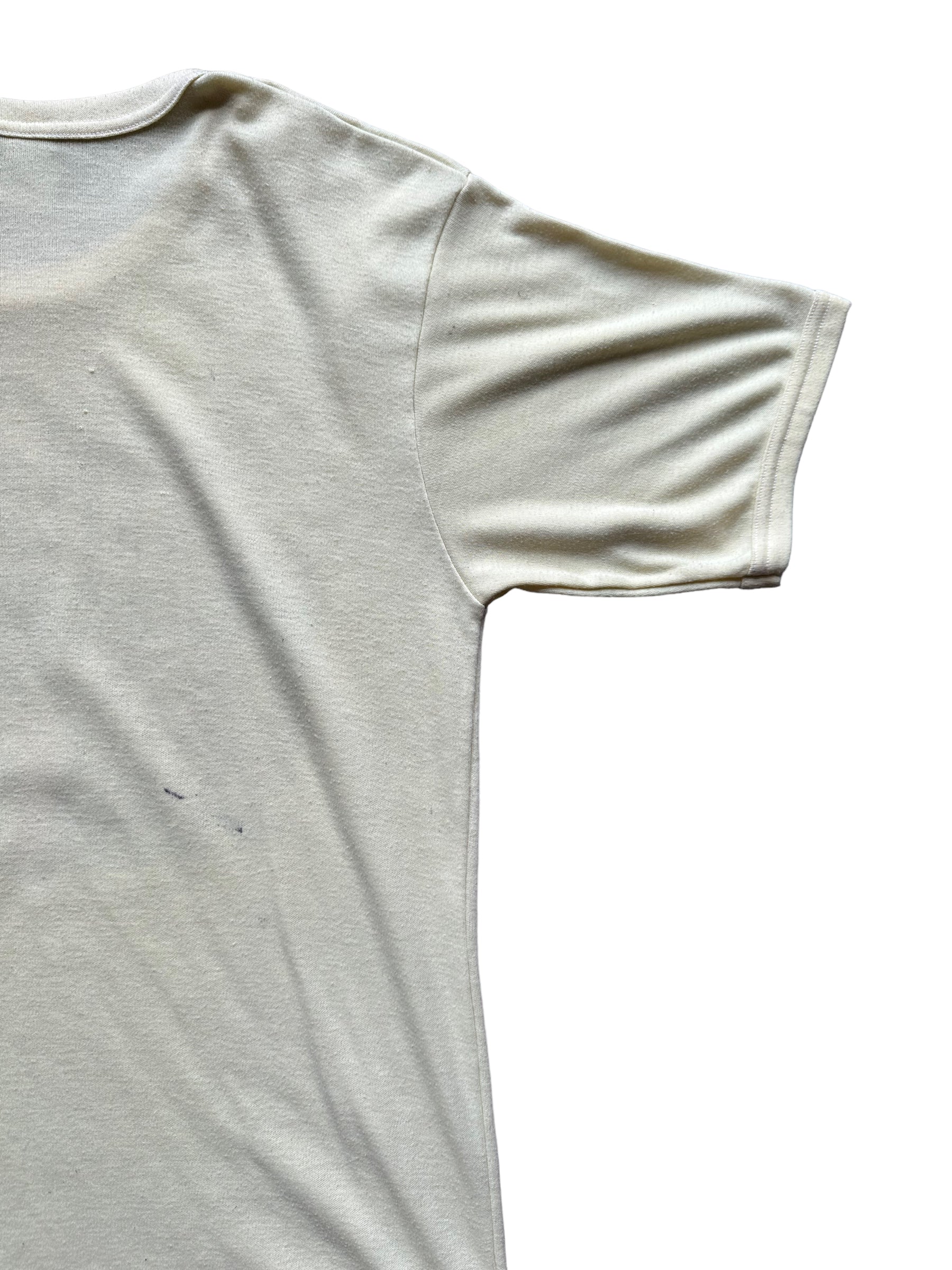 Rear Right View of Vintage Bula Fiji Yellow Graphic Tee SZ L | Vintage T-Shirts Seattle | Barn Owl Vintage Tees Seattle