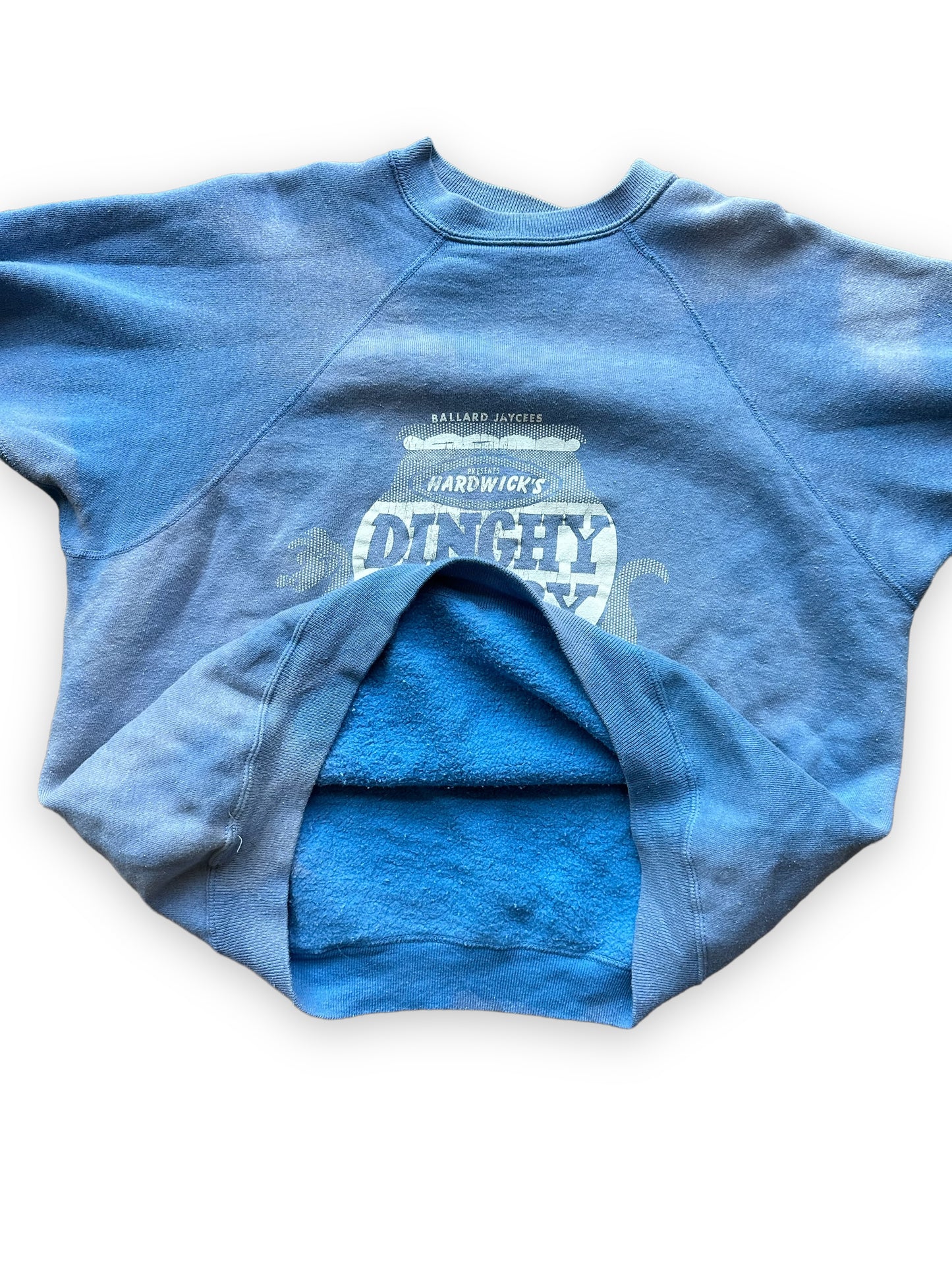 Inside Look at Finish on Vintage Ballard Jaycees 1968 Dinghy Derby Short Sleeve Sweatshirt SZ XL | Vintage Crewneck Sweatshirt Seattle | Barn Owl Vintage Seattle