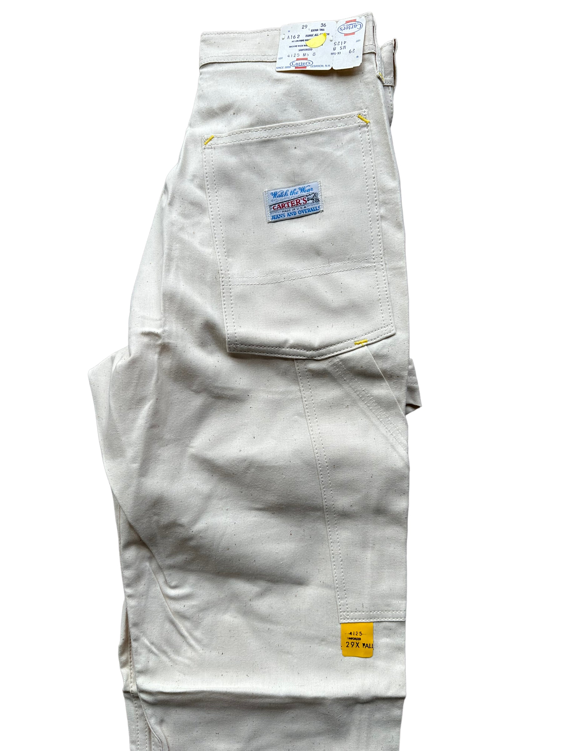 Upper Rear Leg View of NOS Vintage Carter's Ecru Painters Pants W29 L36
