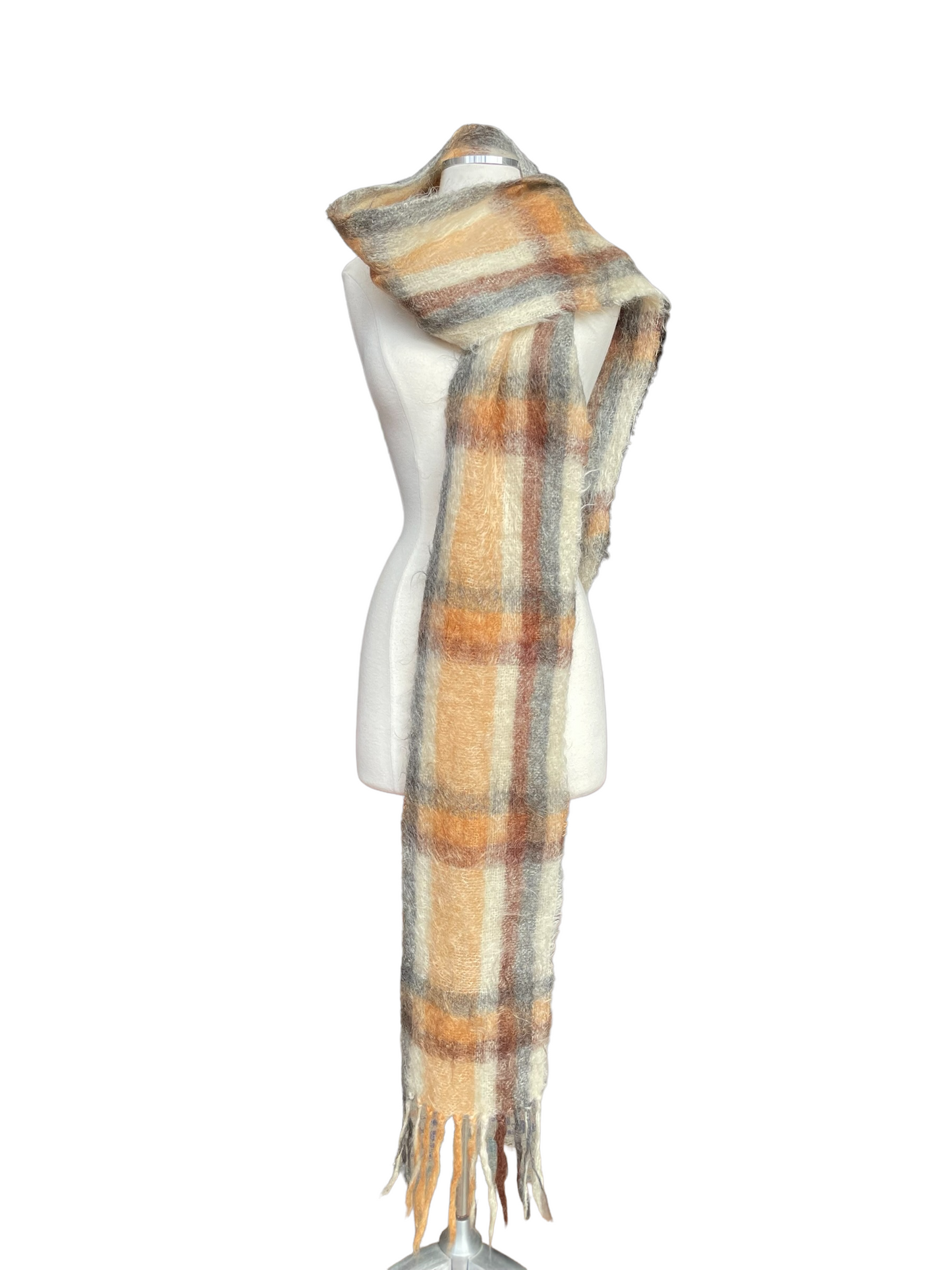 Full front length ofVintage Wool Mohair Plaid Scarf | Barn Owl Vintage | Seattle True Vintage