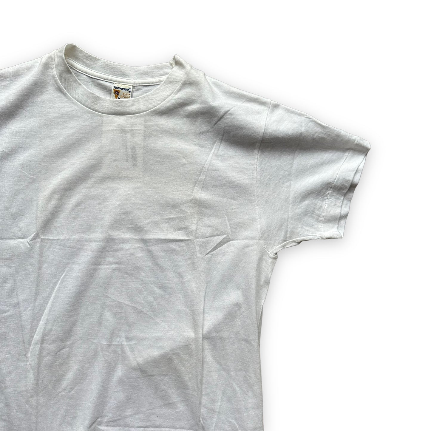 Upper Front Left View of Vintage Penneys Towncraft Pima Pride Blank Tee Shirt SZ 38 | Vintage Blank Tees Seattle | Vintage T-Shirts Seattle