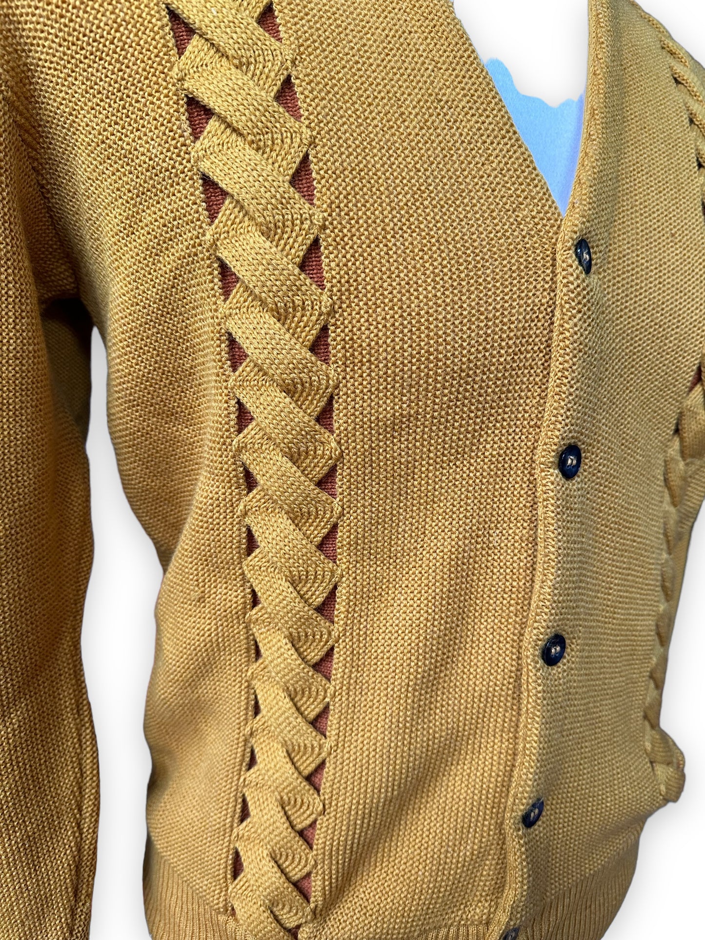 Helix Detail on Vintage Seattle Knitting Mills Golden Double Helix Wool Sweater SZ M | Vintage Cardigan Sweaters Seattle | Barn Owl Vintage Seattle