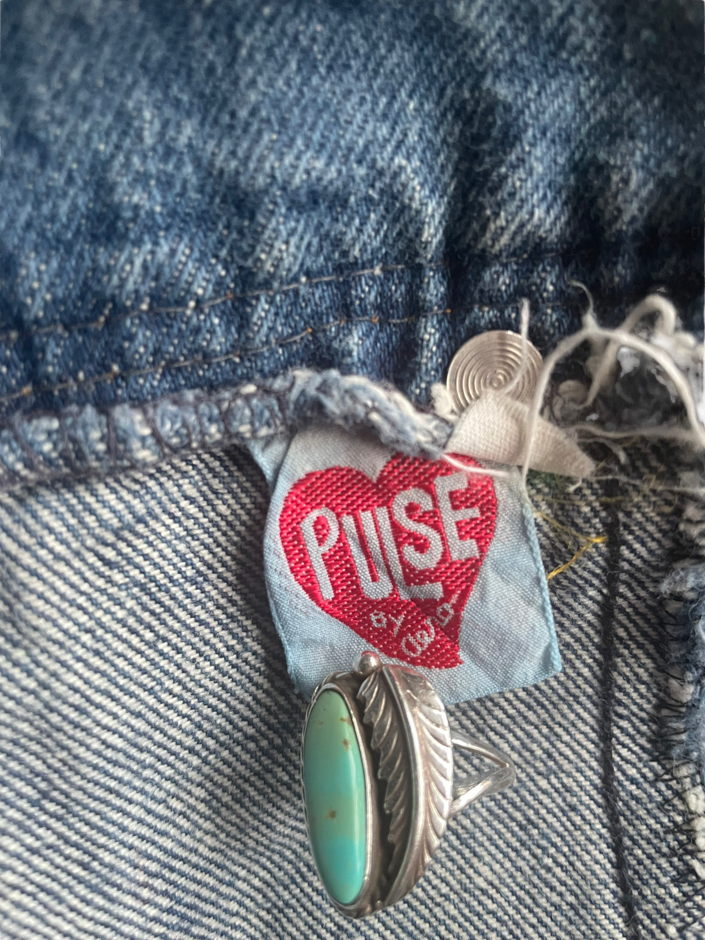 Pulse tag close up of Vintage 1970s Pulse By Aero Wide Leg Buckle Back Jeans | Barn Owl Seattle | Vintage Buckle Back Jeans