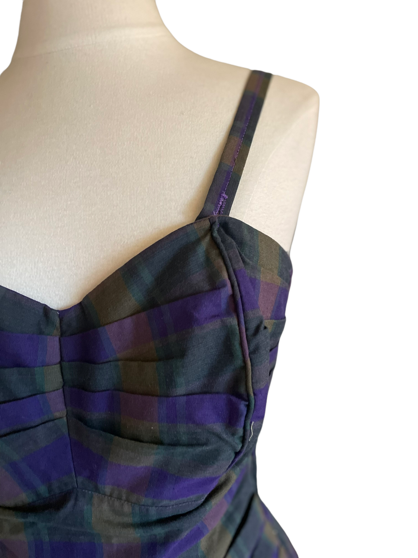 Left side front view Vintage 1950s Plaid cotton Swimsuit SZ L | Barn Owl Vintage | Seattle Vintage Swimwear