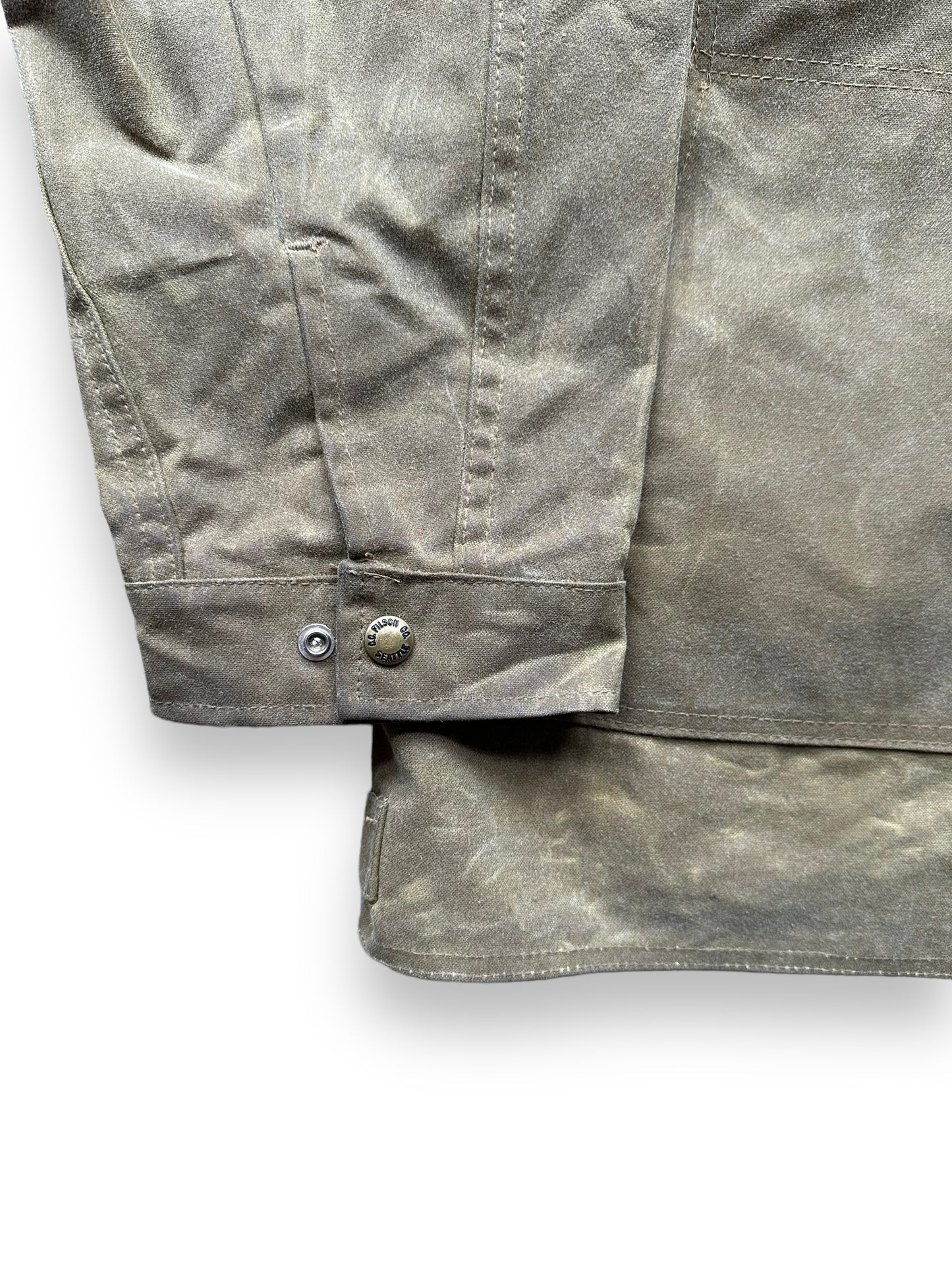 Right Cuff on Filson Tin Cloth Jacket SZ XL | Barn Owl Vintage Goods | Filson Workwear Seattle