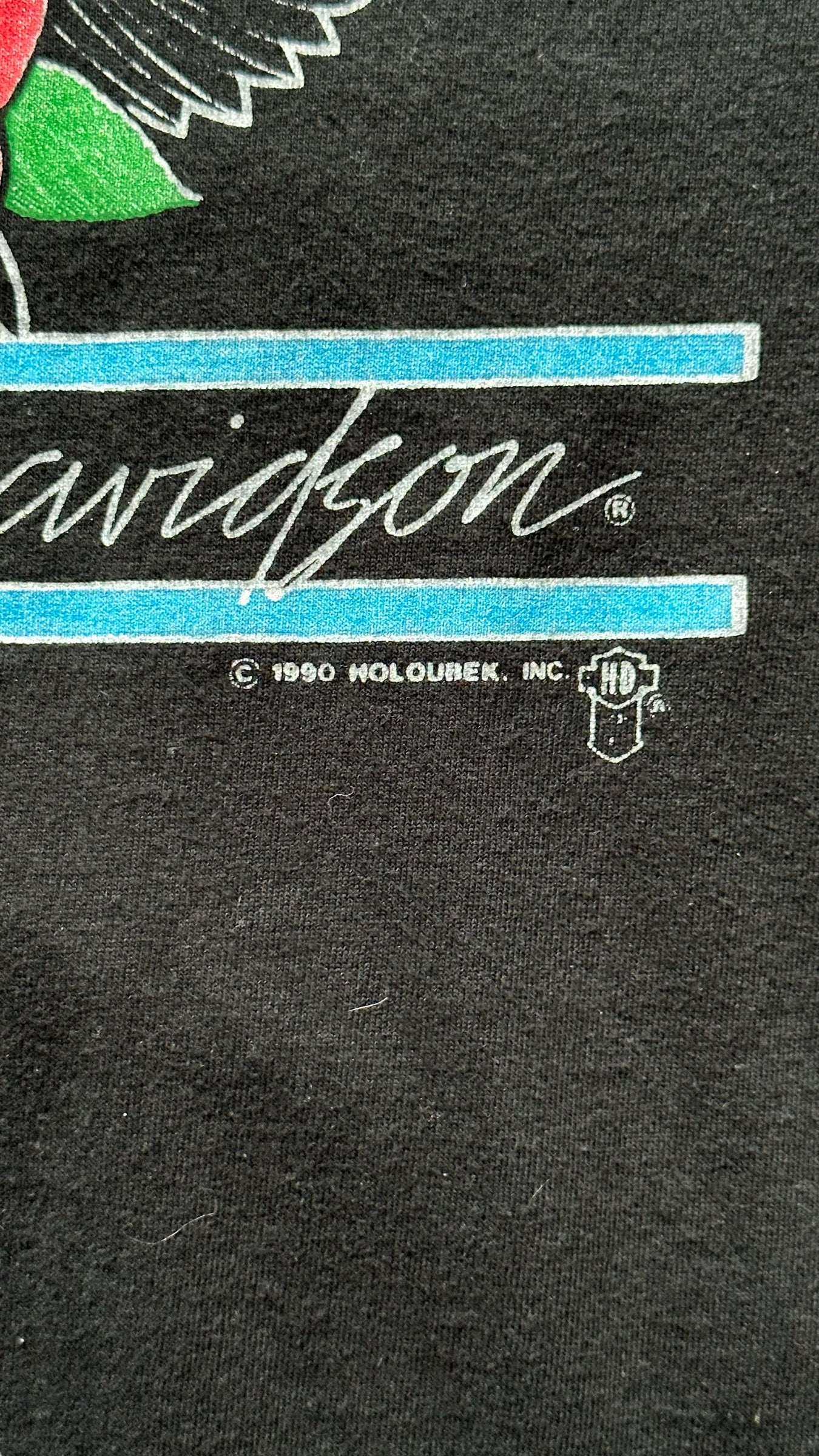 Copyright Close Up on Vintage Eagle Leathers Wasilla Alaska Harley Davidson Tee SZ M |  Harley Tees Seattle | Barn Owl Vintage Seattle