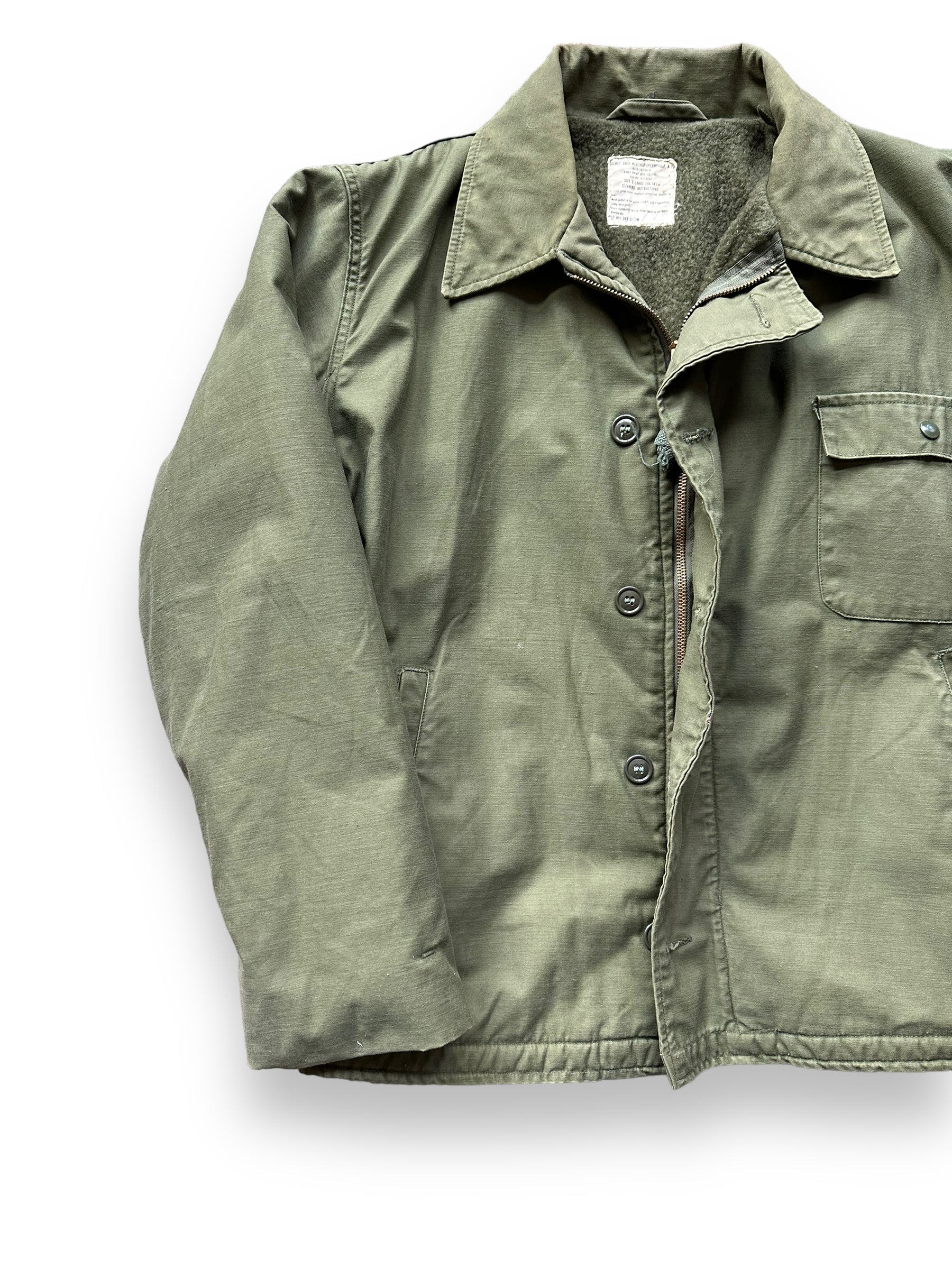 Front Right View of Vintage Viet Nam Era Cold Weather A-2 Jacket SZ XL | Vintage Military Jackets Seattle | Barn Owl Vintage Clothing Seattle
