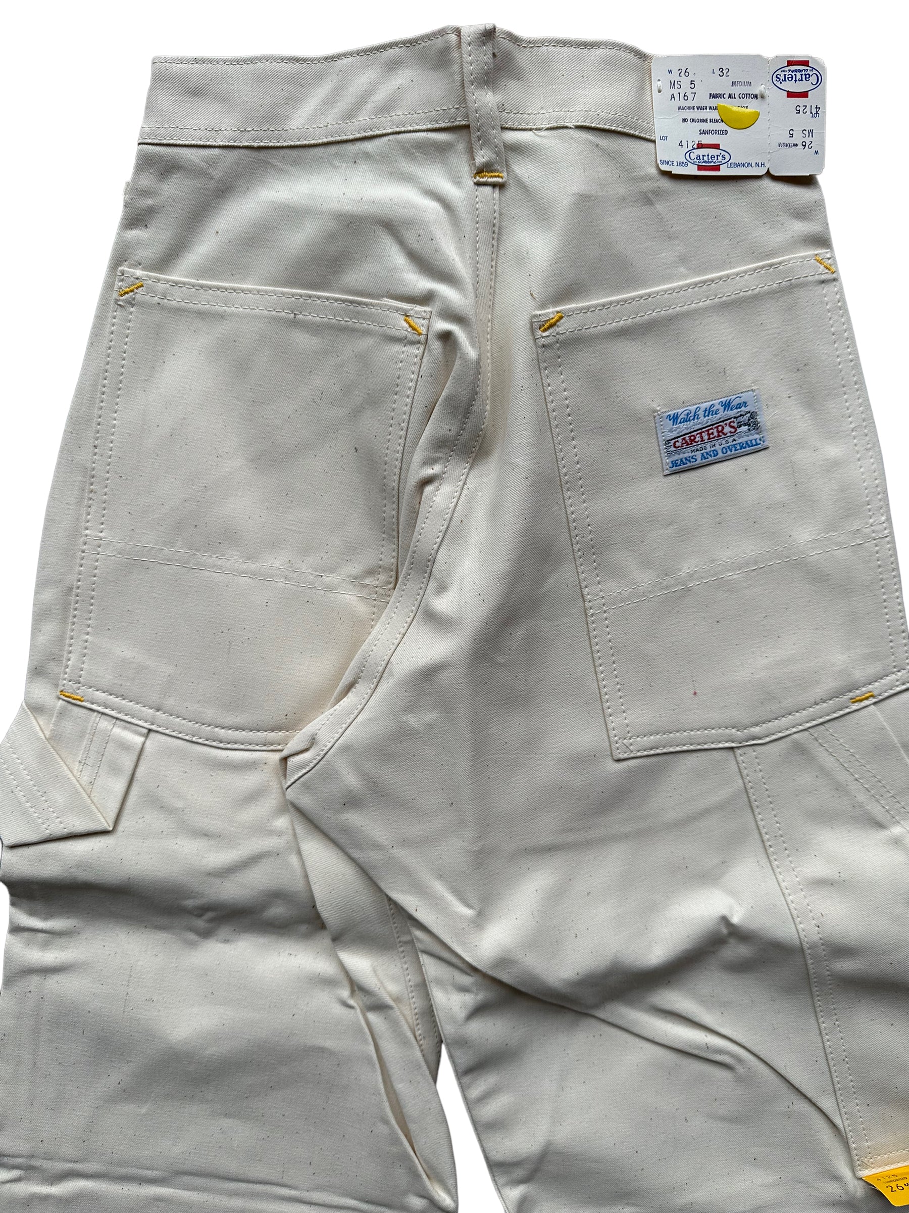 Upper Rear View of NOS Vintage Carter's Ecru Painters Pants W26 L32 | Vintage Workwear Seattle | Barn Owl Vintage Clothing