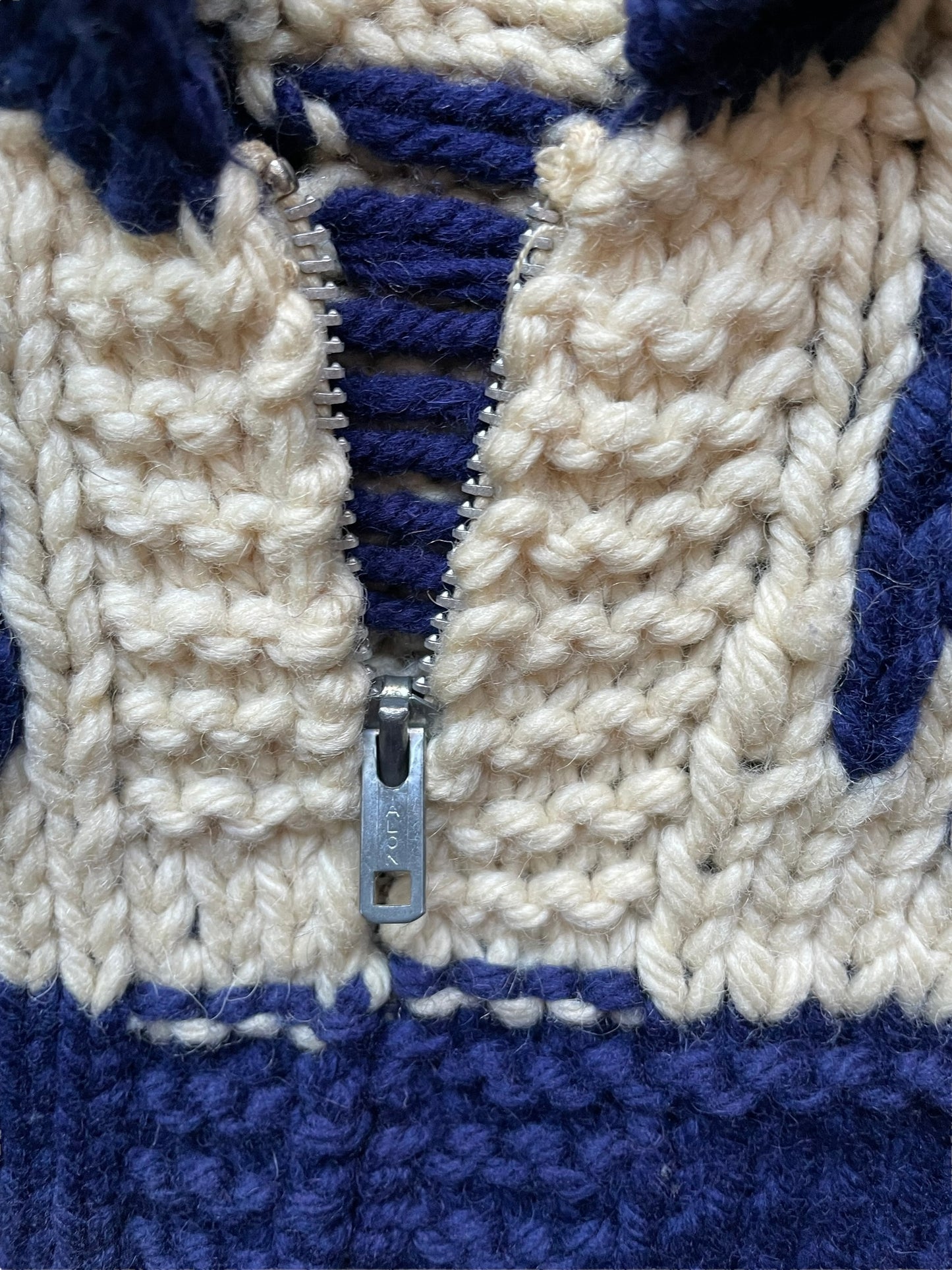 1950s cowichan style sweater front view of zipper barn owl vintage seattle true vintage