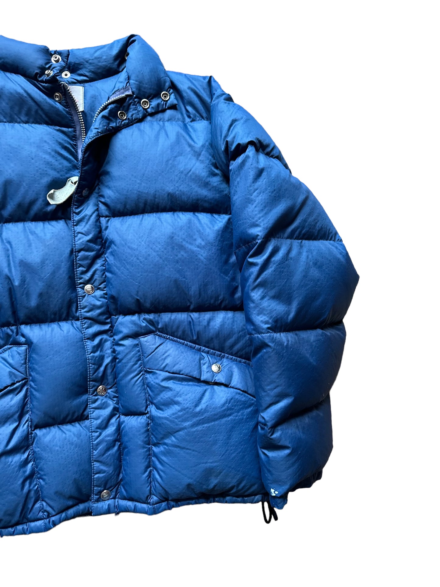 Front Left View of Vintage Sprung Blue Goose Down Puffer Jacket SZ XL | Vintage Puffer Jacket Seattle | Barn Owl Vintage Seattle