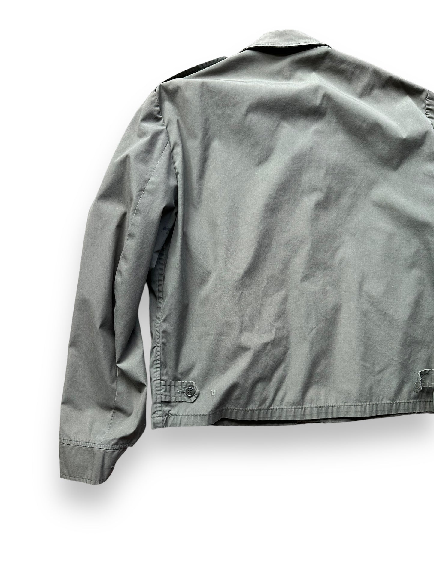 Rear Left Side View of Vintage Lightweight US Army Jacket SZ M-L | Vintage Military Jackets Seattle | Barn Owl Vintage Clothing Seattle