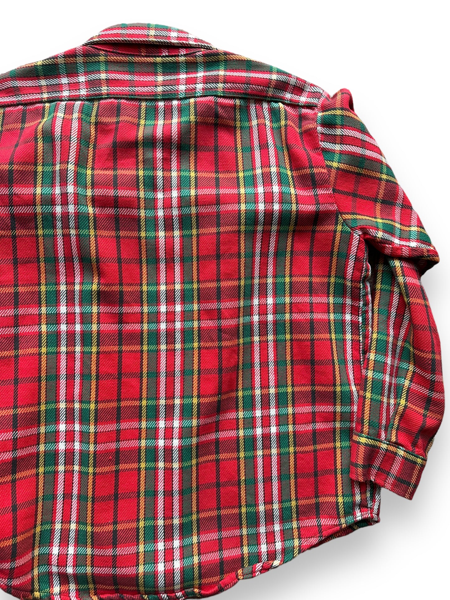 Right Rear View of Vintage 5 Brothers Red and Green Cotton Flannel SZ M | Vintage Cotton Flannel Seattle | Barn Owl Vintage Seattle