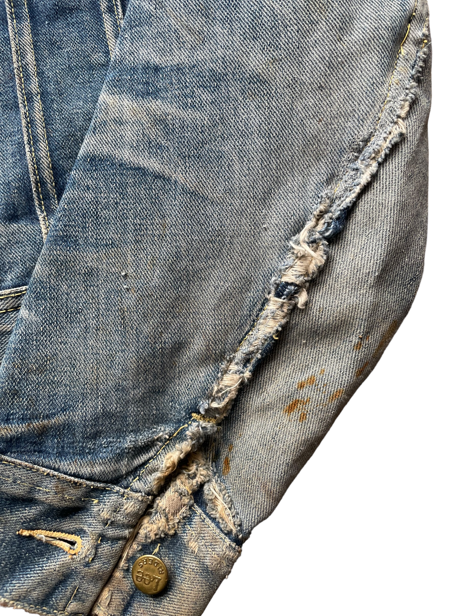Vintage 70's Lee 101-J Denim Jacket Close up of left sleeve