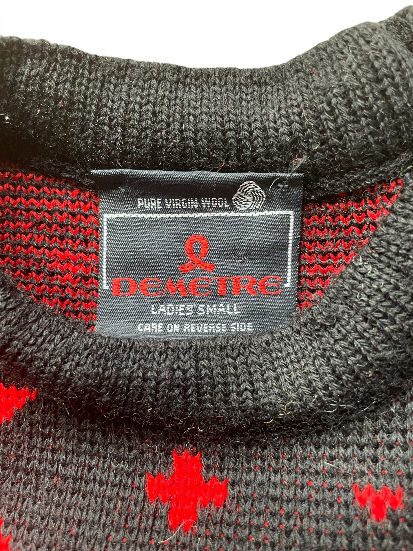 Tag View of Vintage 1980s Demetre Wool Ski Sweater | Barn Owl Vintage | Seattle Vintage Sweaters