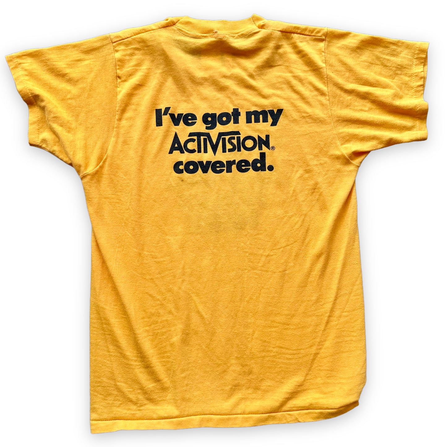 Rear View of Vintage Activision No Gaping Holes Graphic Tee Template SZ S | Vintage Video Game Tee Seattle | Barn Owl Vintage