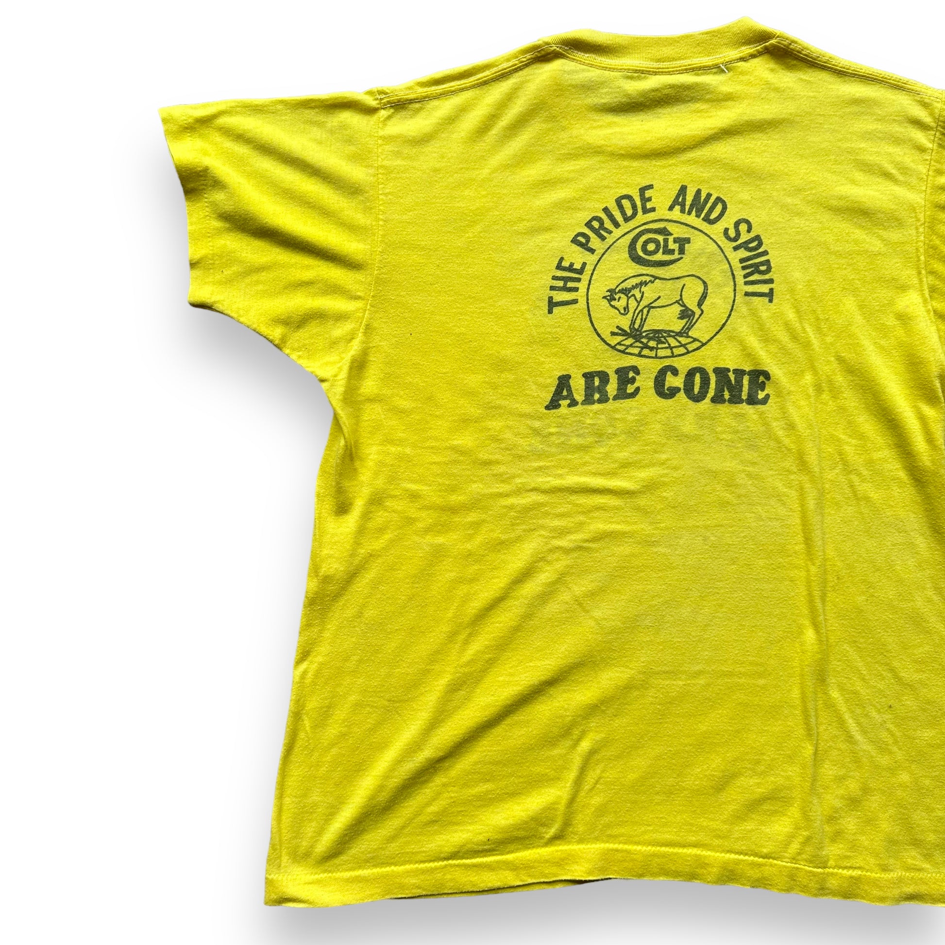Rear Left View of Vintage Colt "The Pride and Spirit Are Gone" Tee SZ L | Vintage T-Shirts Seattle | Barn Owl Vintage Tees Seattle
