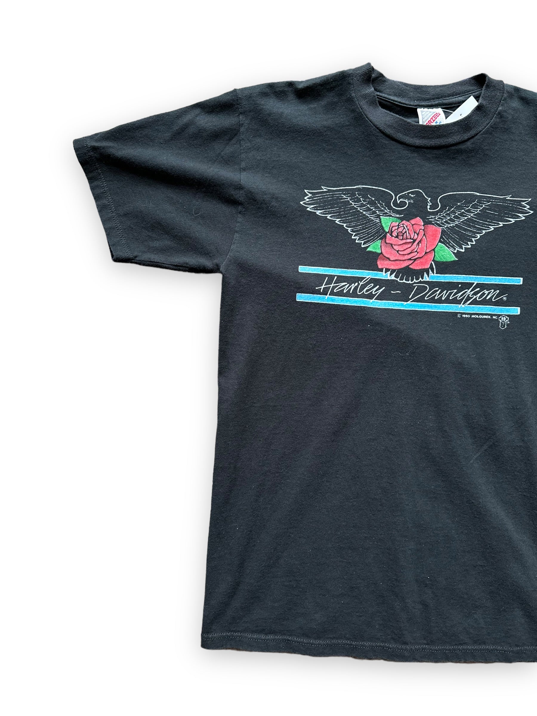 Right Front View on Vintage Eagle Leathers Wasilla Alaska Harley Davidson Tee SZ M |  Harley Tees Seattle | Barn Owl Vintage Seattle