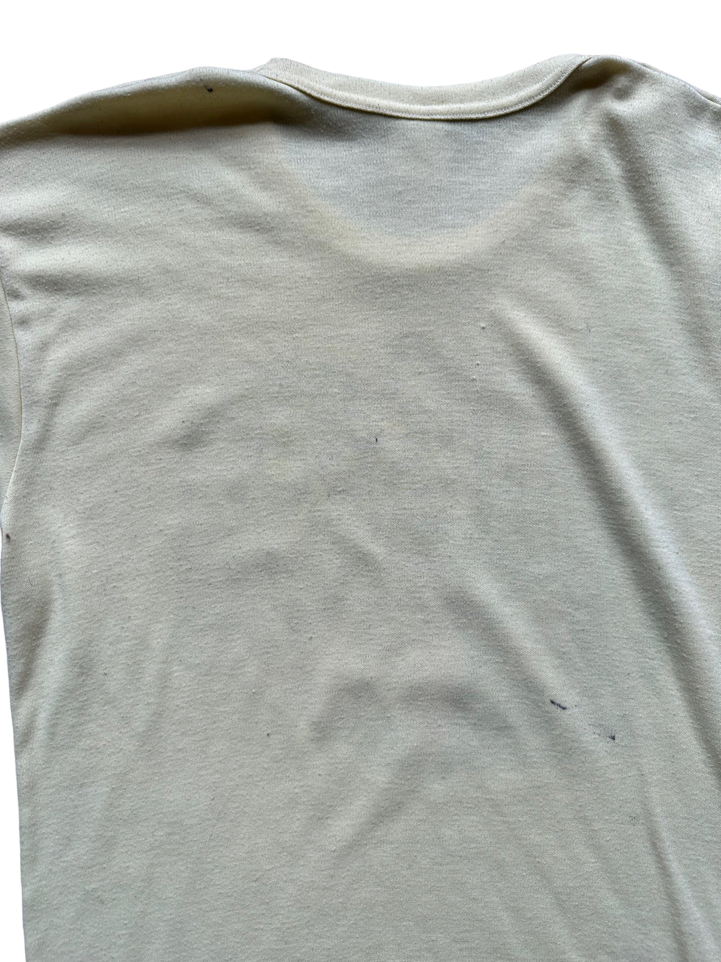 Rear Upper Detail on Vintage Bula Fiji Yellow Graphic Tee SZ L | Vintage T-Shirts Seattle | Barn Owl Vintage Tees Seattle