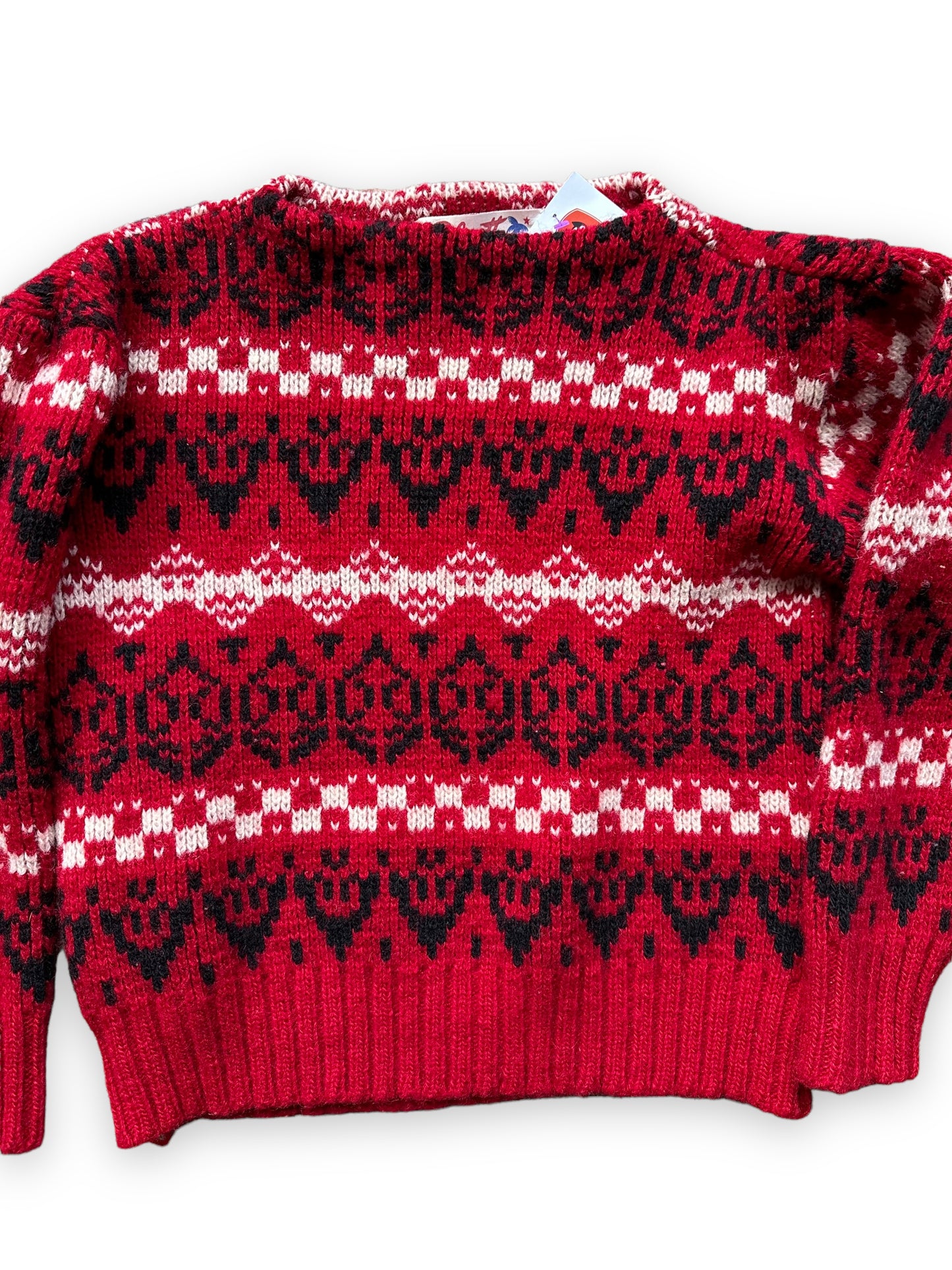 Front Detail on Vintage Palmett Norwegian Wool Sweater SZ L | Barn Owl Vintage Seattle | Seattle Vintage Clothing