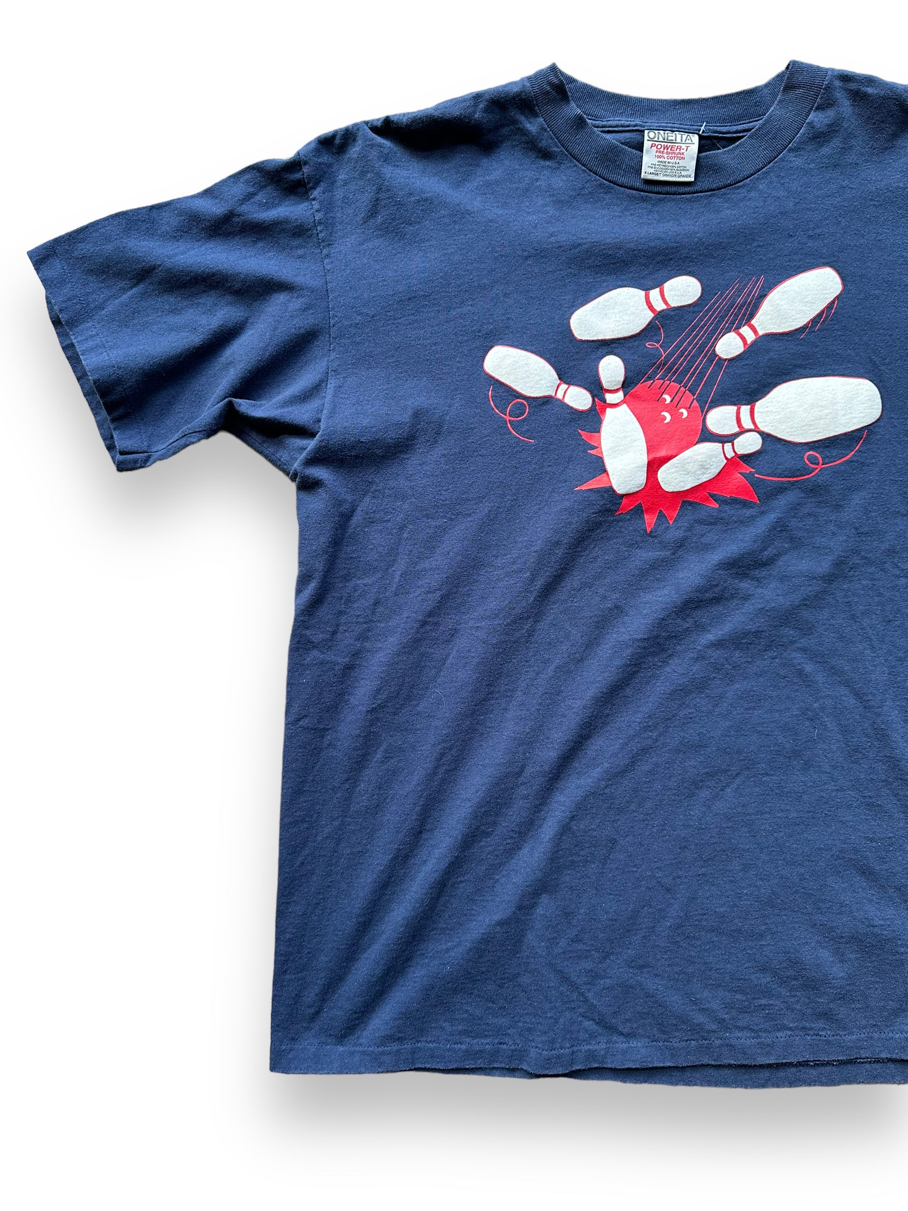 Front Right View of Vintage Bowling Tee SZ XL | Vintage Single Stitch T-Shirts Seattle | Barn Owl Vintage Tees Seattle