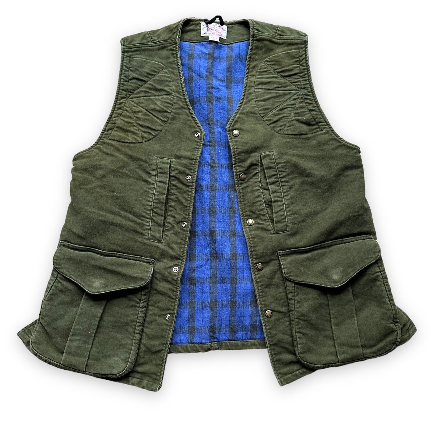 Unbuttoned View of Filson Flannel Lined Moleskin Vest SZ M | Barn Owl Vintage Goods | Vintage Filson Workwear Seattle