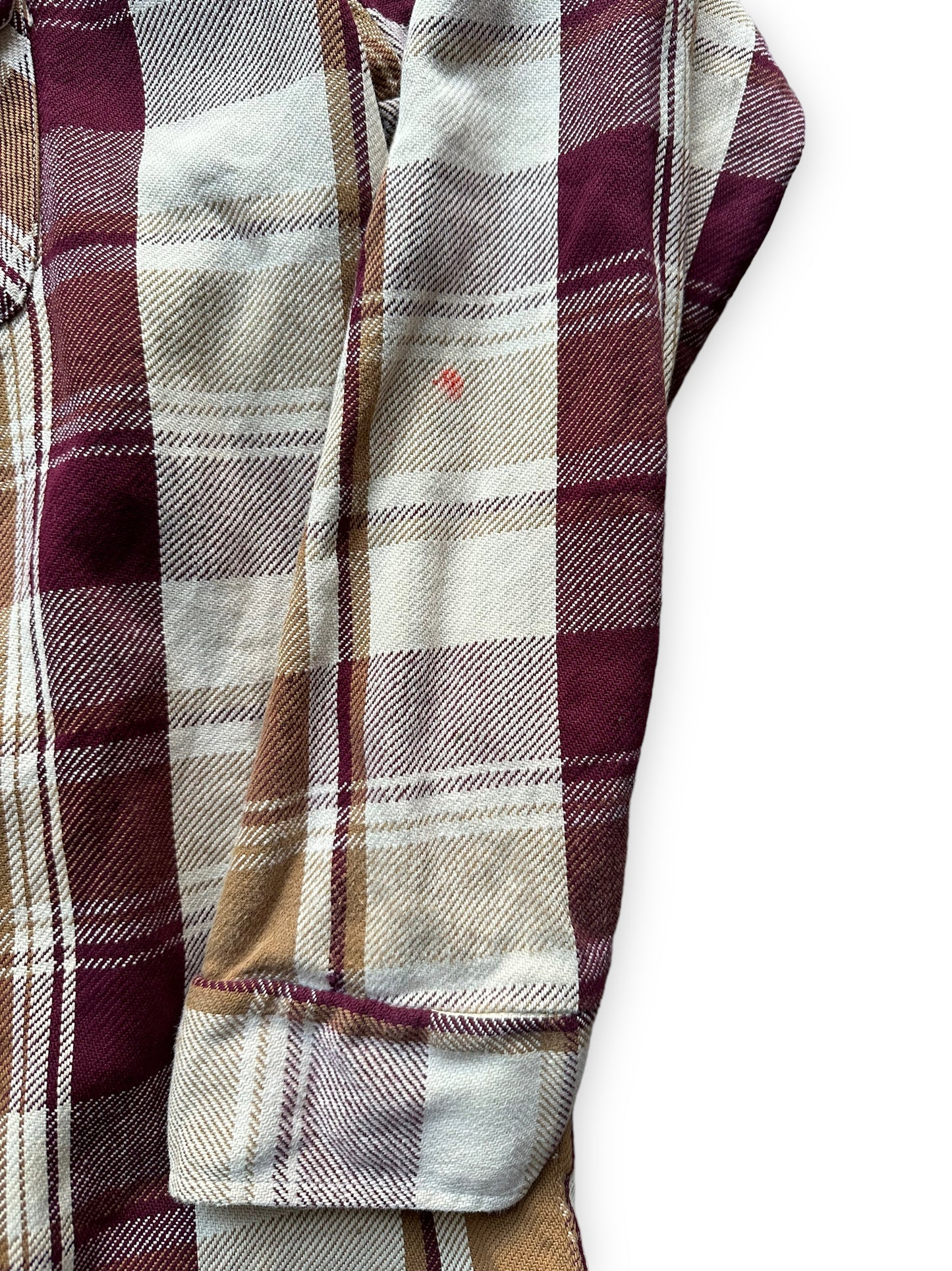 Small Discoloration on Sleeve of Vintage Maroon & Brown Alaskan Cotton Flannel SZ XXL Tall | Vintage Cotton Flannel Seattle | Barn Owl Vintage Seattle