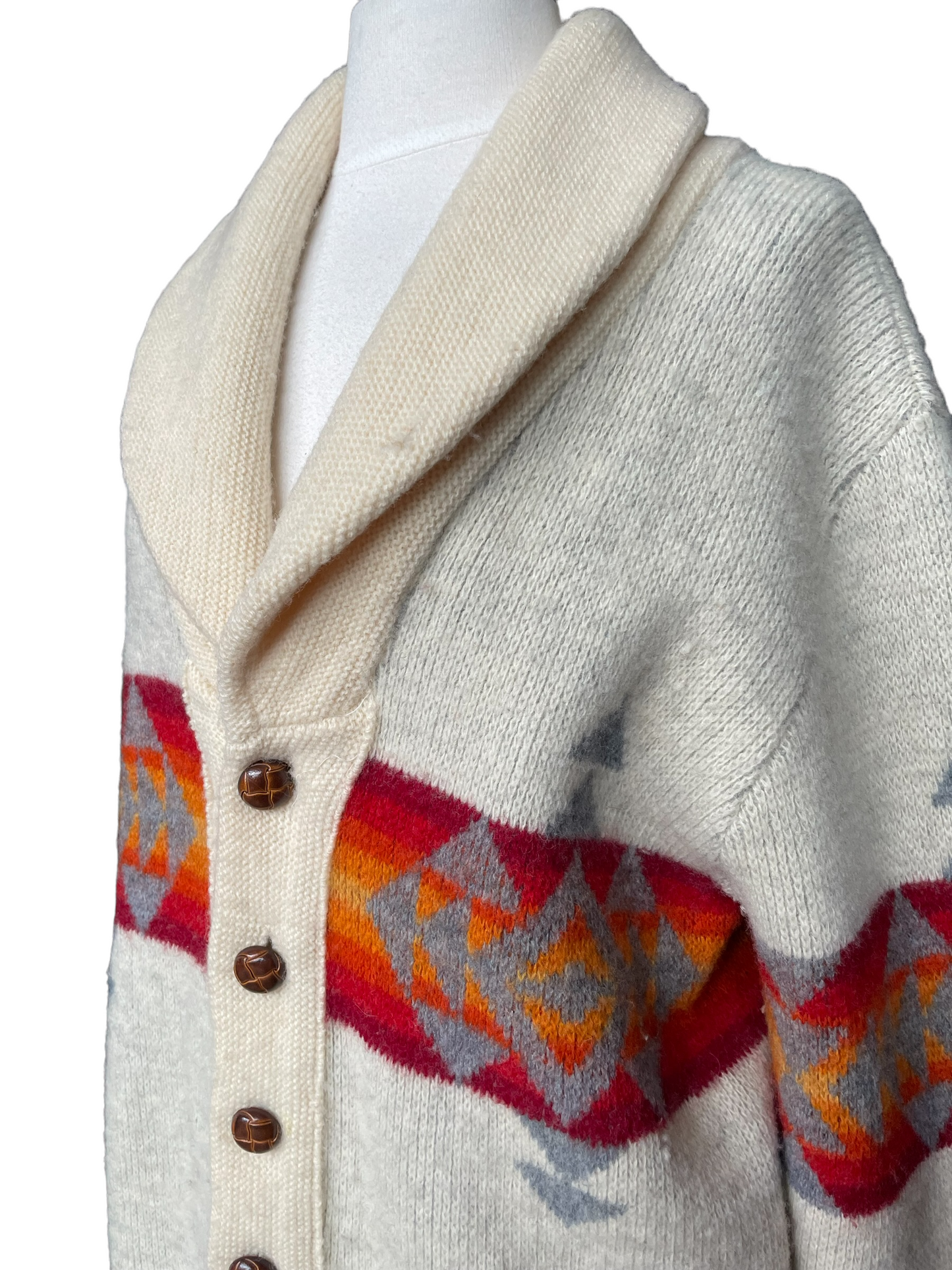 Vintage Pendleton Western Wear Cardigan Sweater | Barn Owl Vintage | Seattle Vintage Sweaters Left side front Shoulder view.