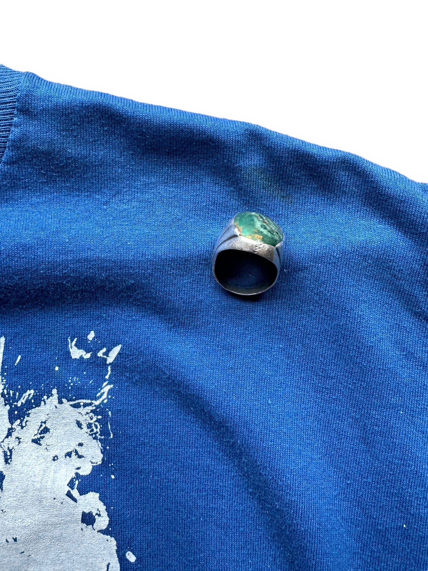 Stain detail shot of Vintage Blue I Hate Seagulls Tee SZ L | Vintage T-Shirts Seattle | Barn Owl Vintage Tees Seattle