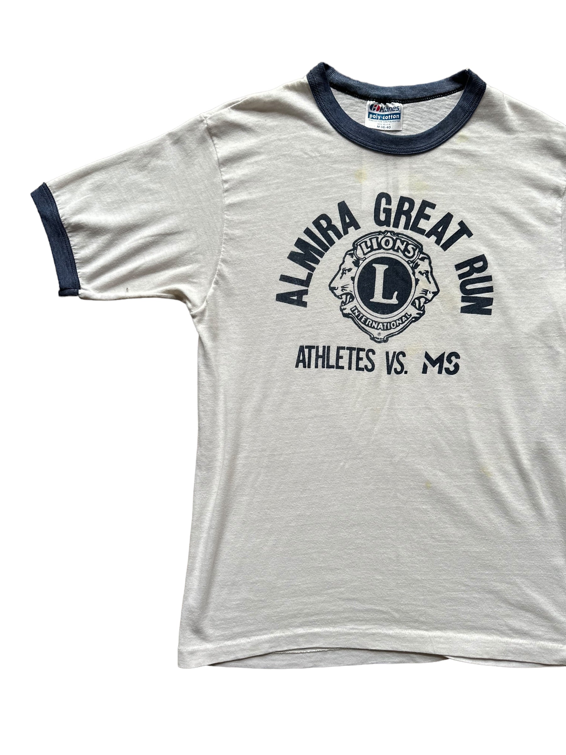 Right Front View on Vintage Almira Great Run Ringer Tee |  Vintage Ringer Tee Seattle | Barn Owl Vintage Seattle