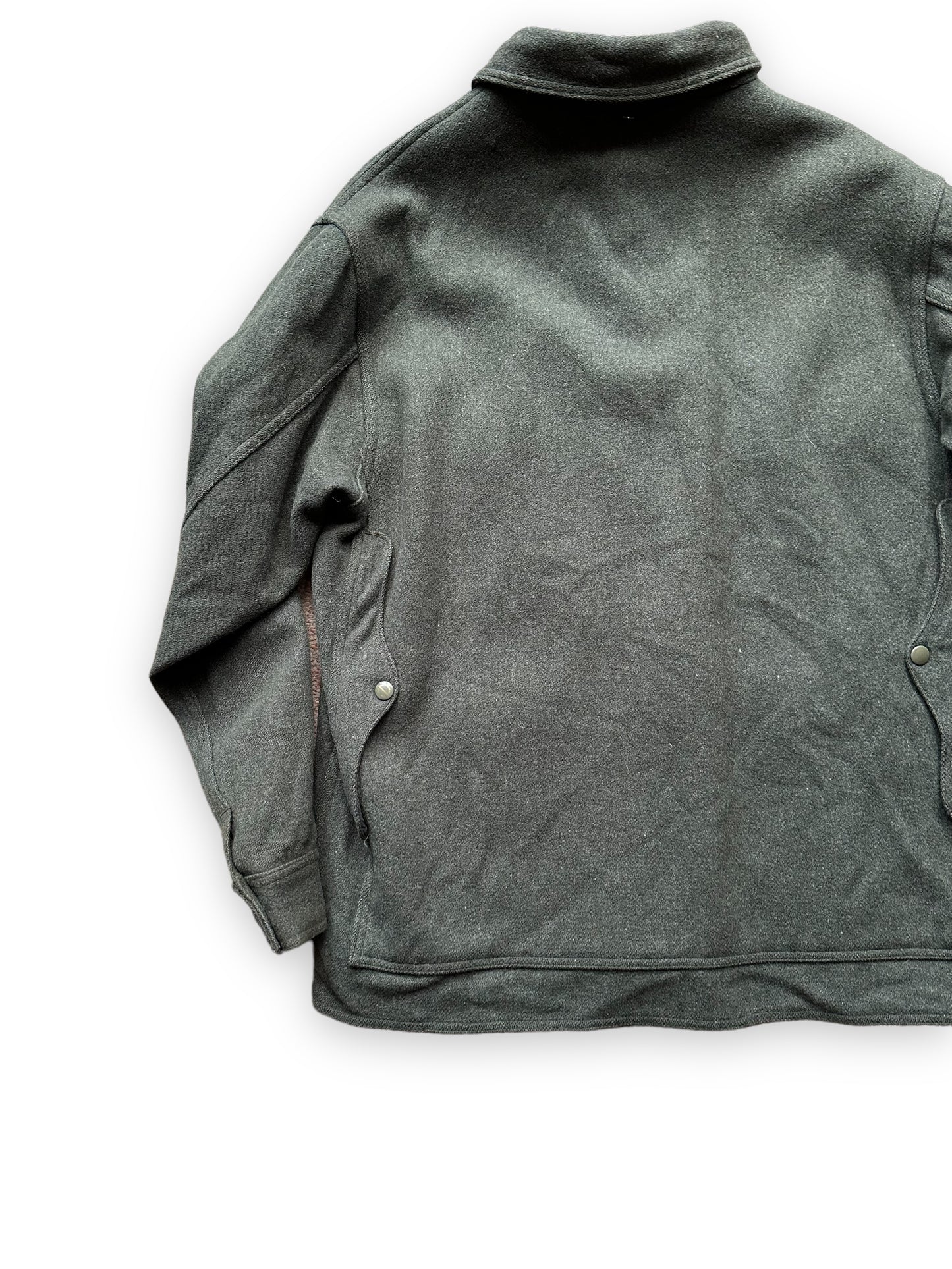 Left Rear View on Vintage Filson Union Made Era Forest Green Mackinaw Cruiser SZ 46 | Barn Owl Vintage Goods | Vintage Workwear Seattle