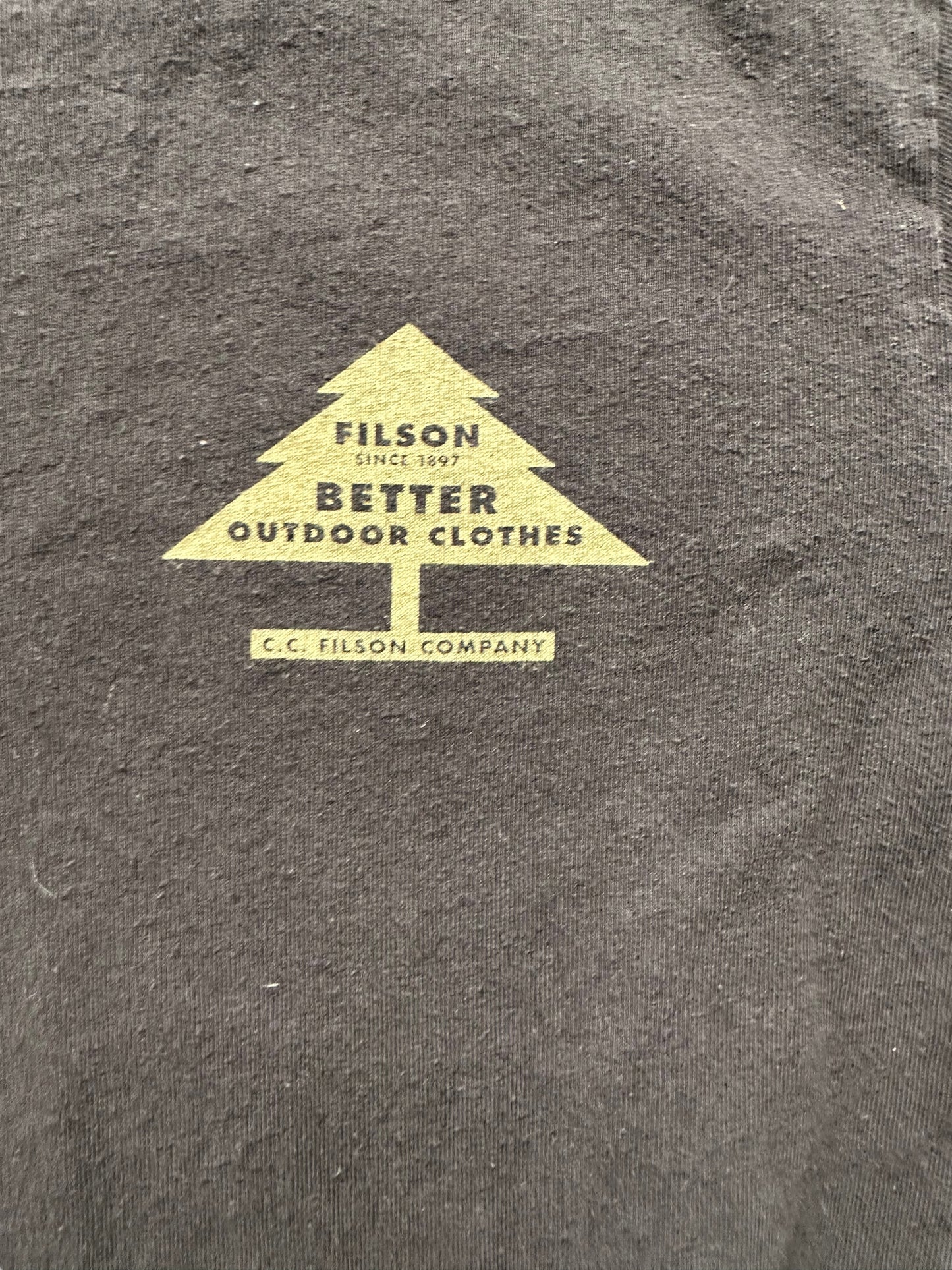 Front Graphic Detail on Filson Black Beaver Tee SZ XS | Barn Owl Vintage Goods | Filson Graphic Tees Seattle