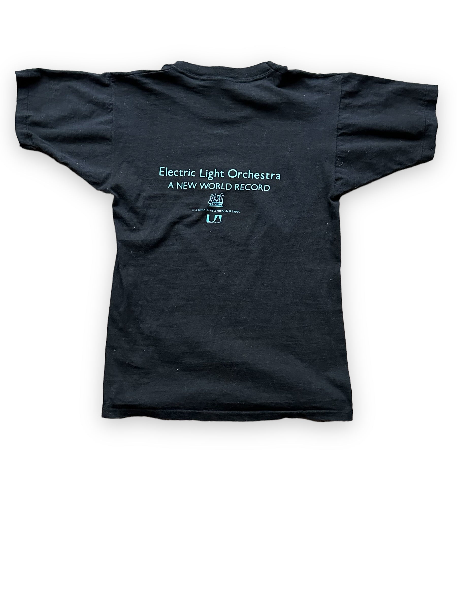 Rear View of Vintage Electric Light Orchestra A New World Record Promotional Tee SZ M  |  Vintage Jeff Lynne ELO Tee | Barn Owl Vintage Clothing Seattle