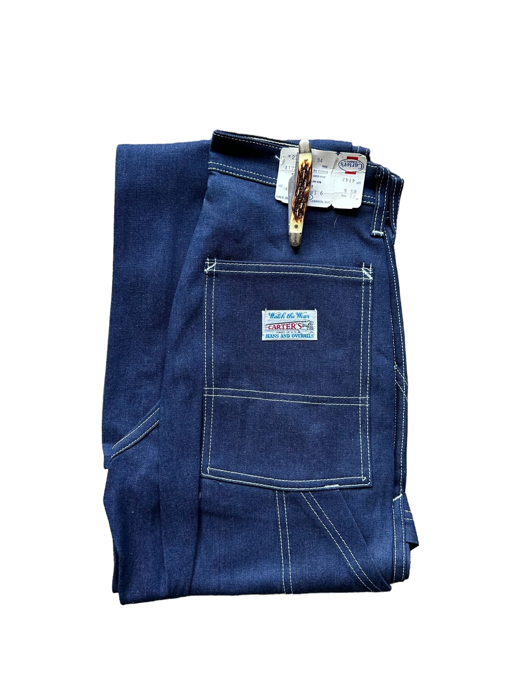 Rear View with Tag Held Down View on Deadstock Vintage Carter's Carpenter Jeans W27 L34 | Vintage Workwear Seattle | Barn Owl Vintage Clothing