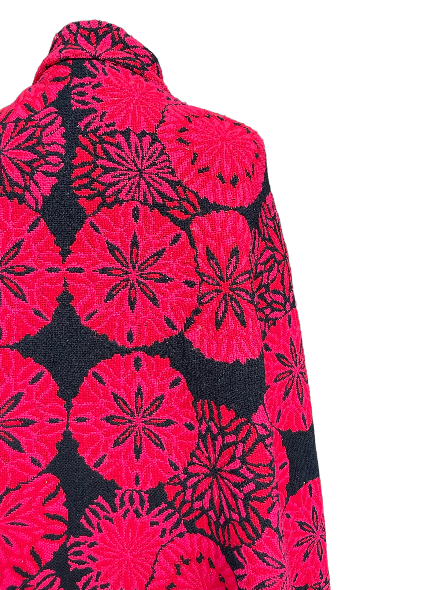 Rear view of right shoulder ofVintage 1960s Arvi Made in Spain Floral Tapestry Cape Coat | Barn Owl Seattle | Seattle True Vintage