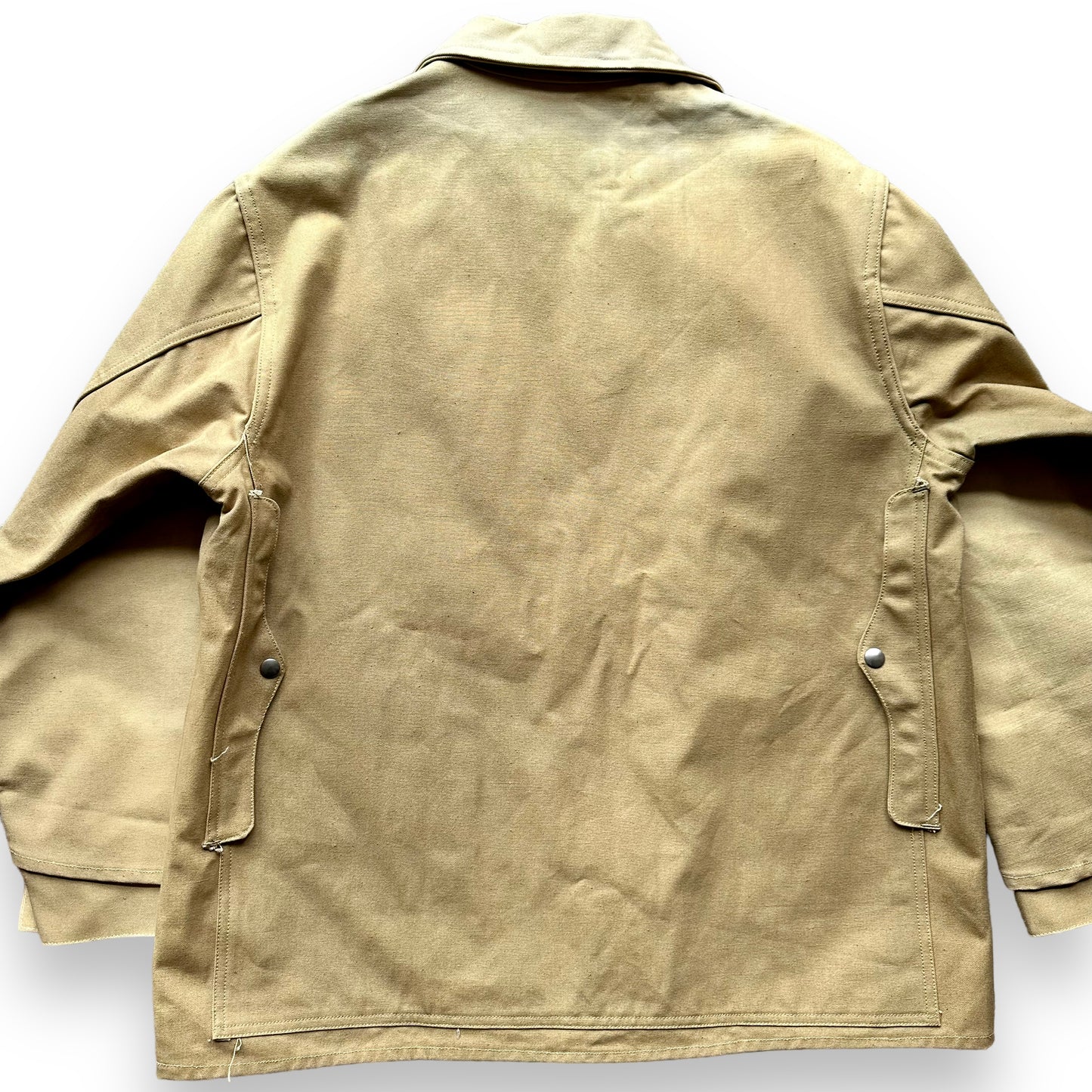 Rear Detail on Vintage 1950s Era Filson Tin Cloth Cruiser SZ L | Barn Owl Vintage Goods | Vintage Filson Workwear Seattle