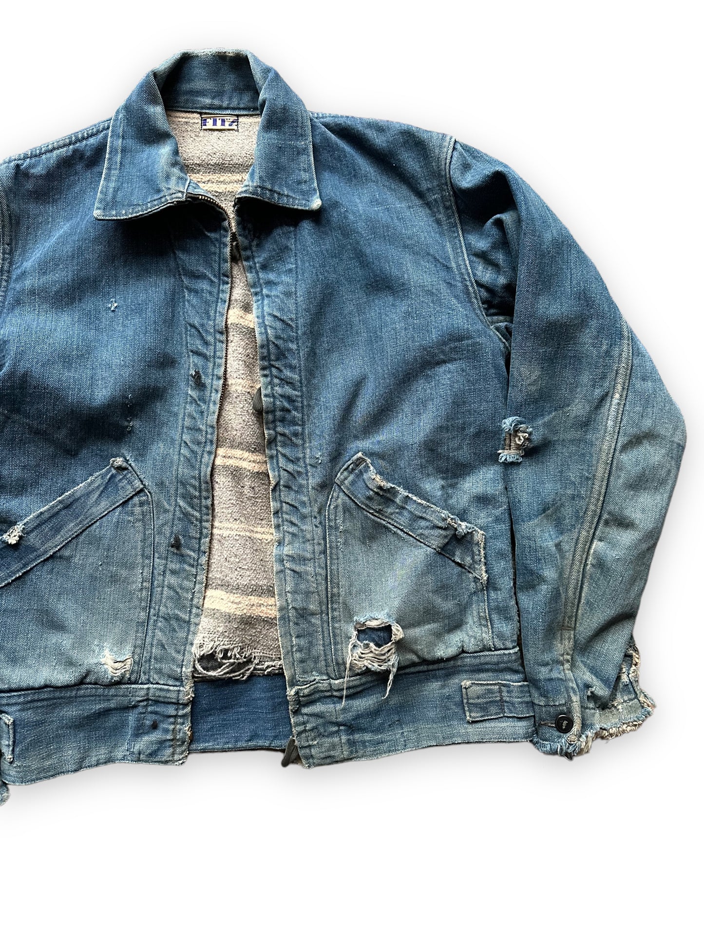 Front Left View of Vintage Blanket Lined Fitz Denim Jacket | Seattle Vintage Workwear Clothing | Barn Owl Vintage