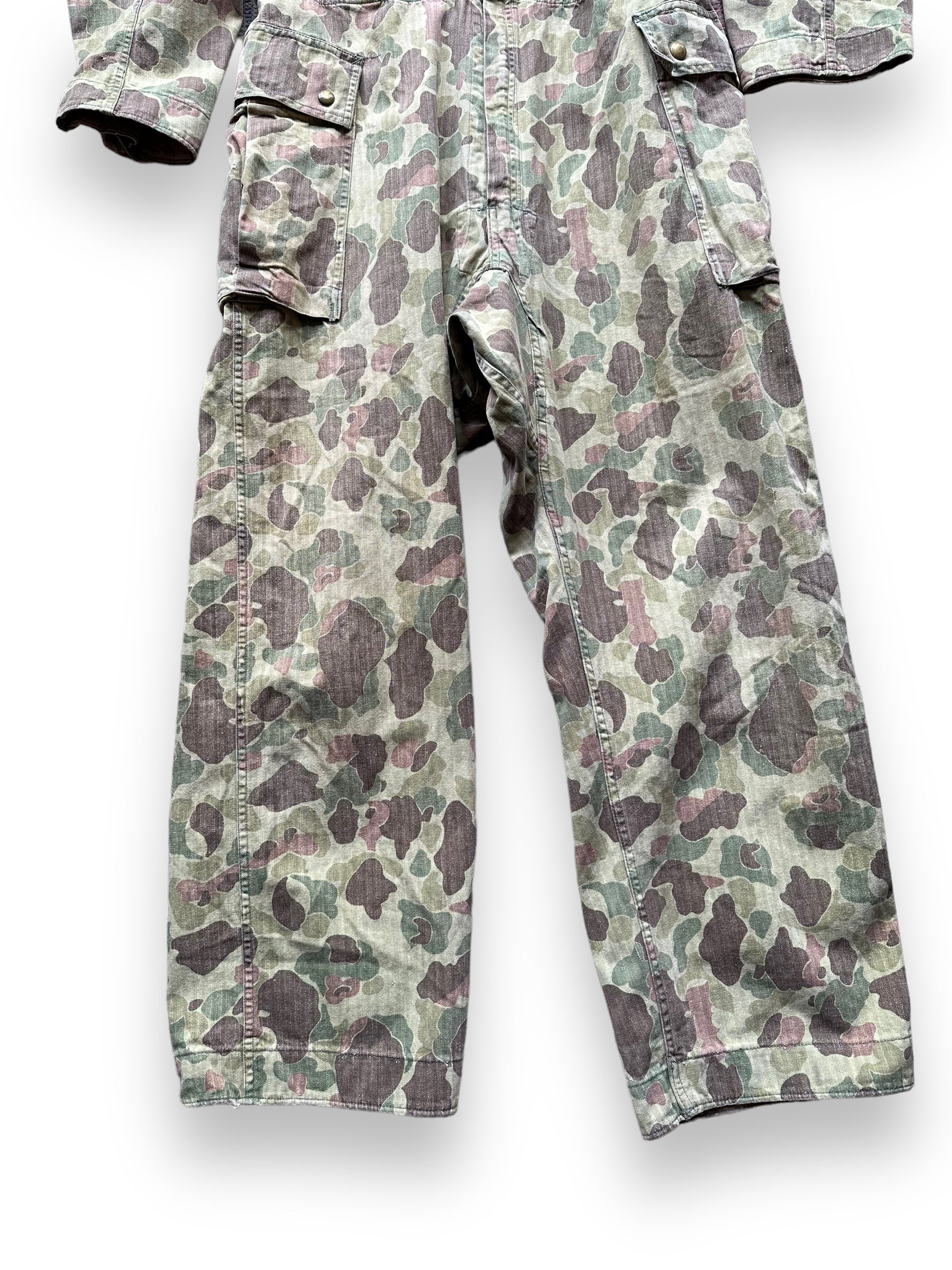 Lower Front View of Vintage M-4395 HBT Frogskin Camo Coveralls SZ M | Vintage Frog Skin Camo Pants Seattle | Barn Owl Vintage Workwear