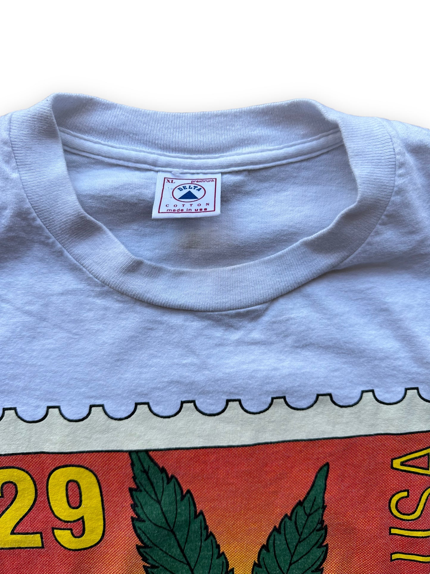 Tag View of Vintage 1993 Sativa Cannabis Postal Stamp Tee SZ XL | Seattle Vintage Cannabis Tee | Barn Owl Vintage