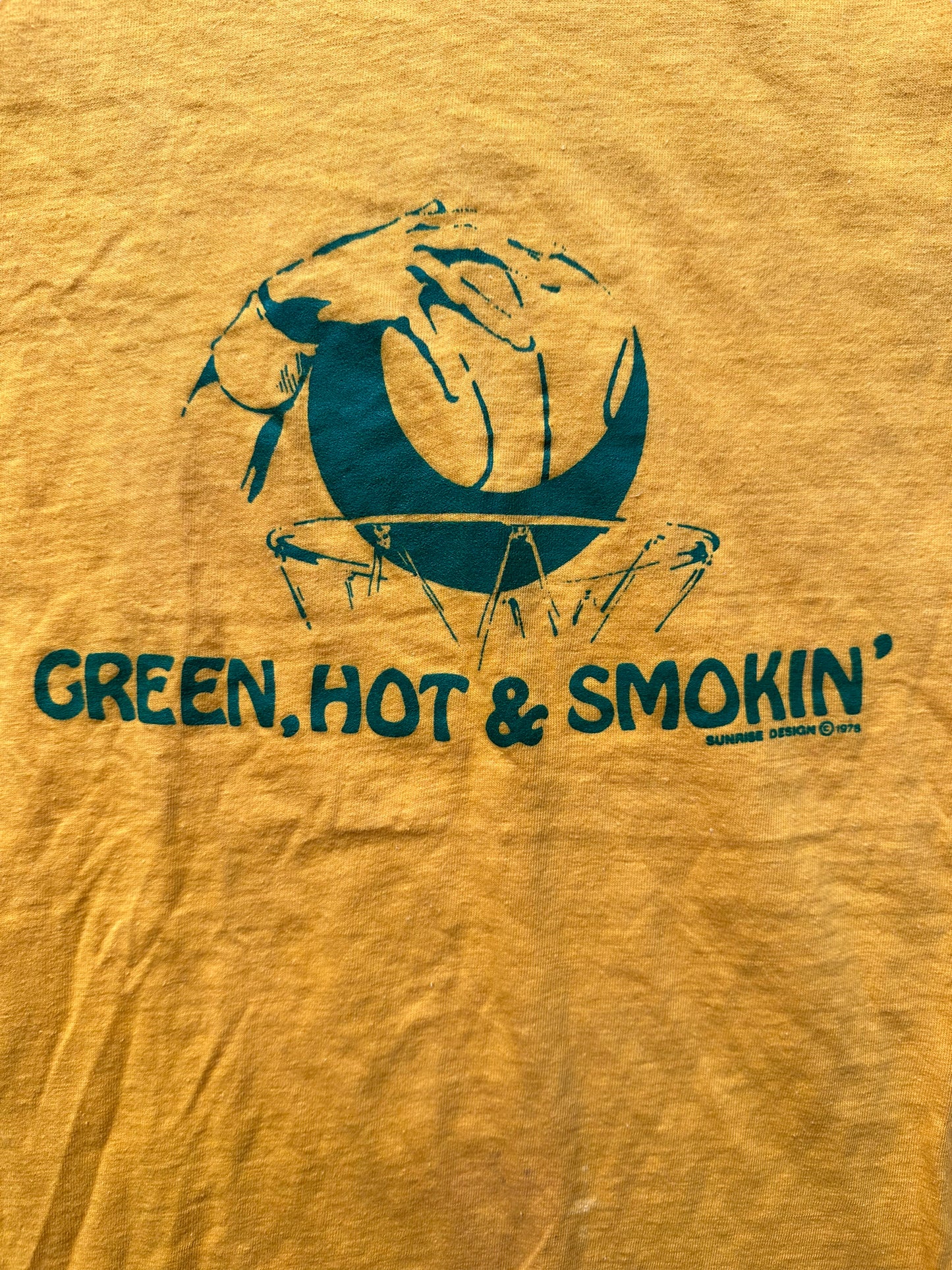 Graphic Detail on Vintage 1978 Seattle Supersonics Green, Hot & Smoking Playoff Tee SZ M | Vintage Seattle SuperSonics Tees | Barn Owl Vintage
