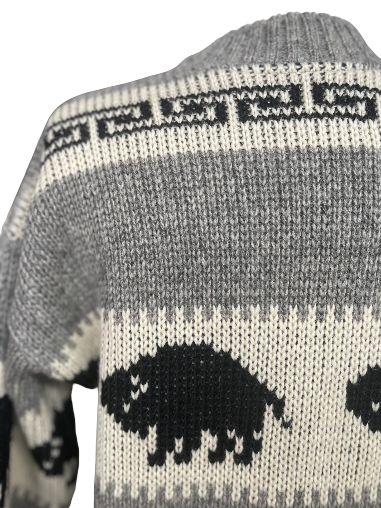 Vintage Brown Bison Wool Sweater Back left shoulder view.