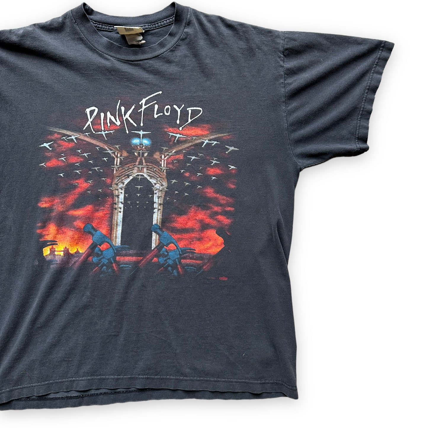 Front Left View of Vintage 1990s Winterland Pink Floyd The Wall Tee Size XL | Barn Owl Vintage Seattle | Vintage Rock Tees