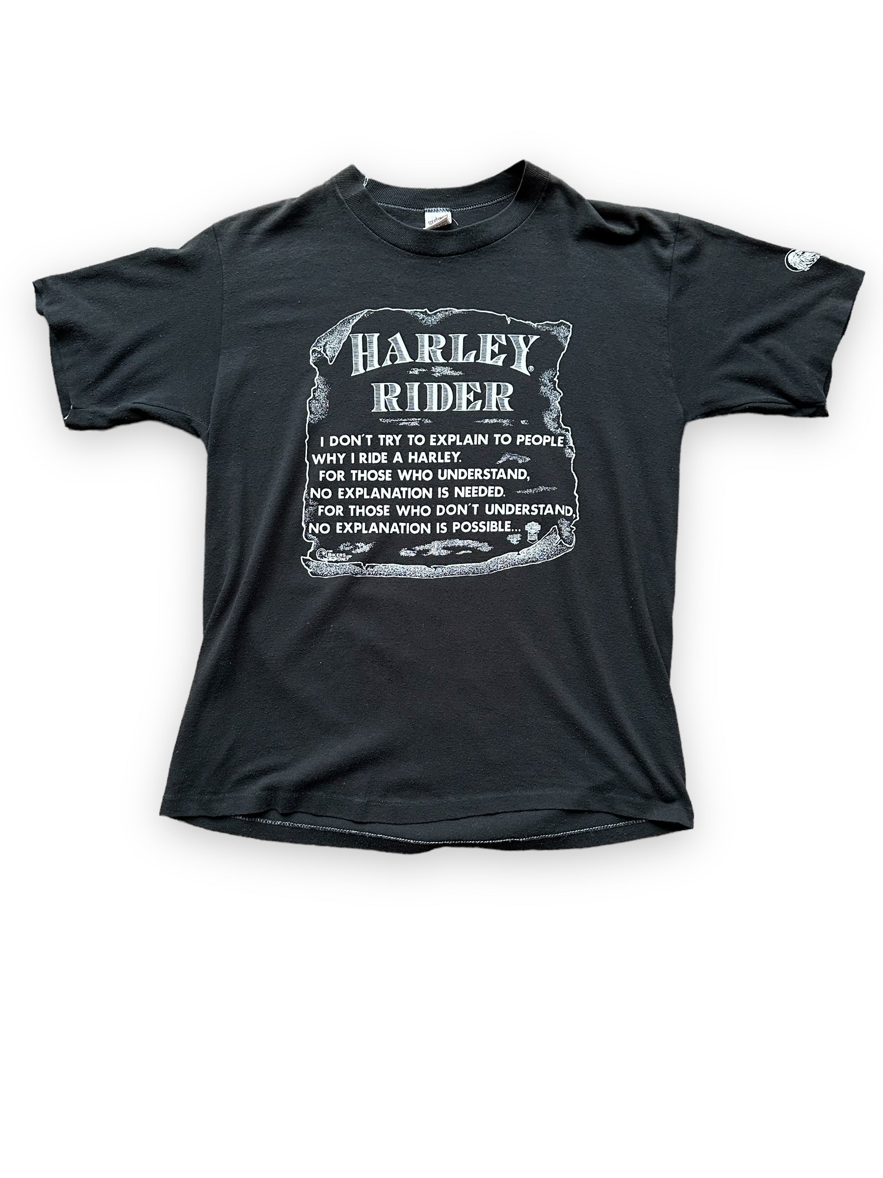 Front View of Vintage 1980s Harley Davidson Rider Tee SZ L | Vintage Harley Tee Seattle | Barn Owl Vintage Seattle