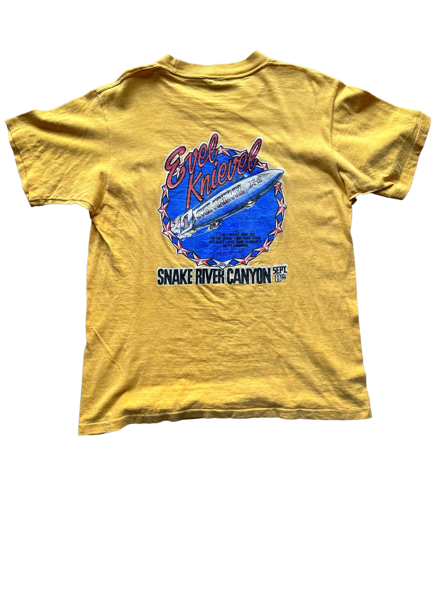Rear View on Vintage Evel Knievel Snake River Canyon TShirt |  Vintage Evel Knievel Single Stitch Tee | Barn Owl Vintage Seattle