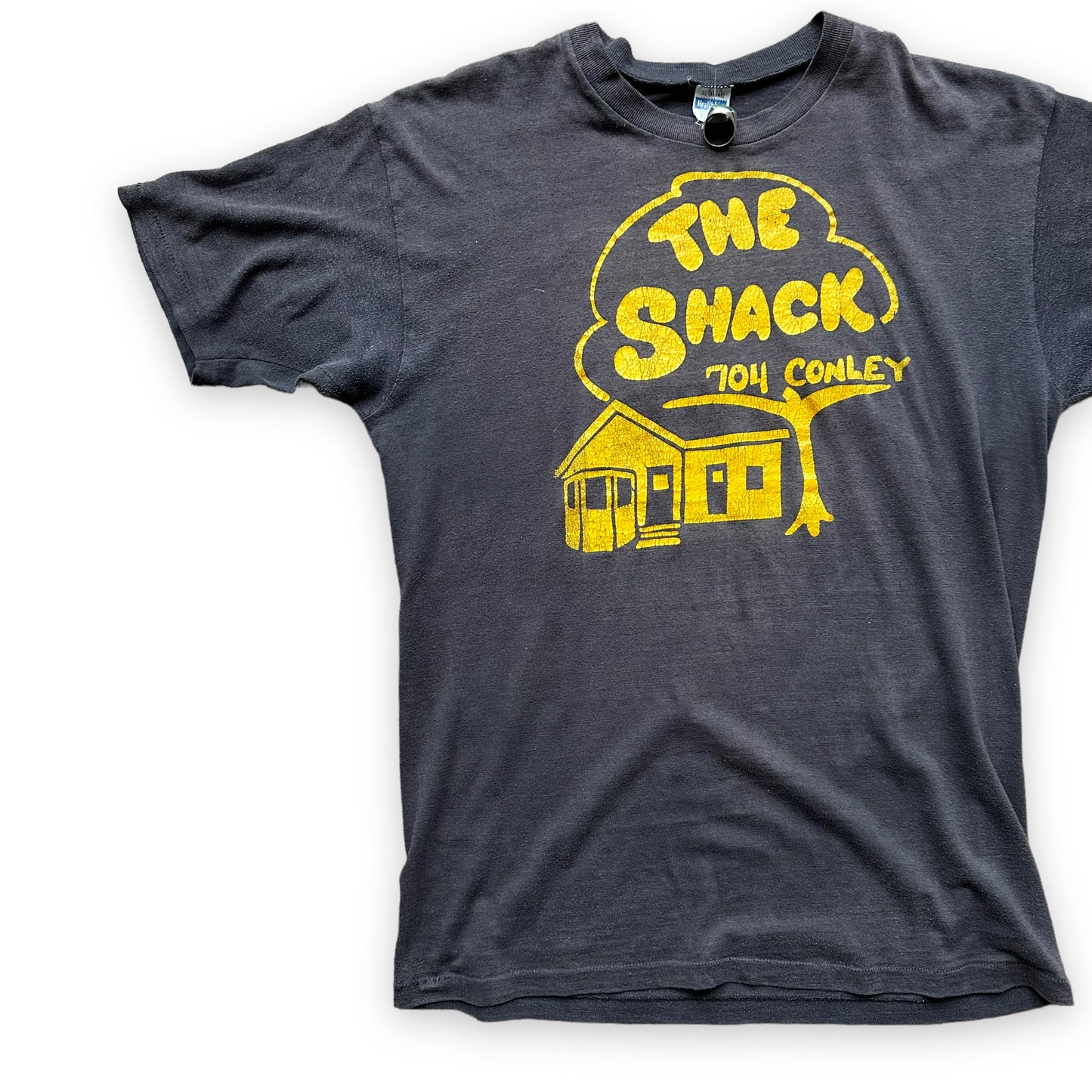 Front Right View of Vintage Columbia Missouri Institution The Shack Tee SZ XL | Vintage MU Single Stitch Tee | Barn Owl Vintage