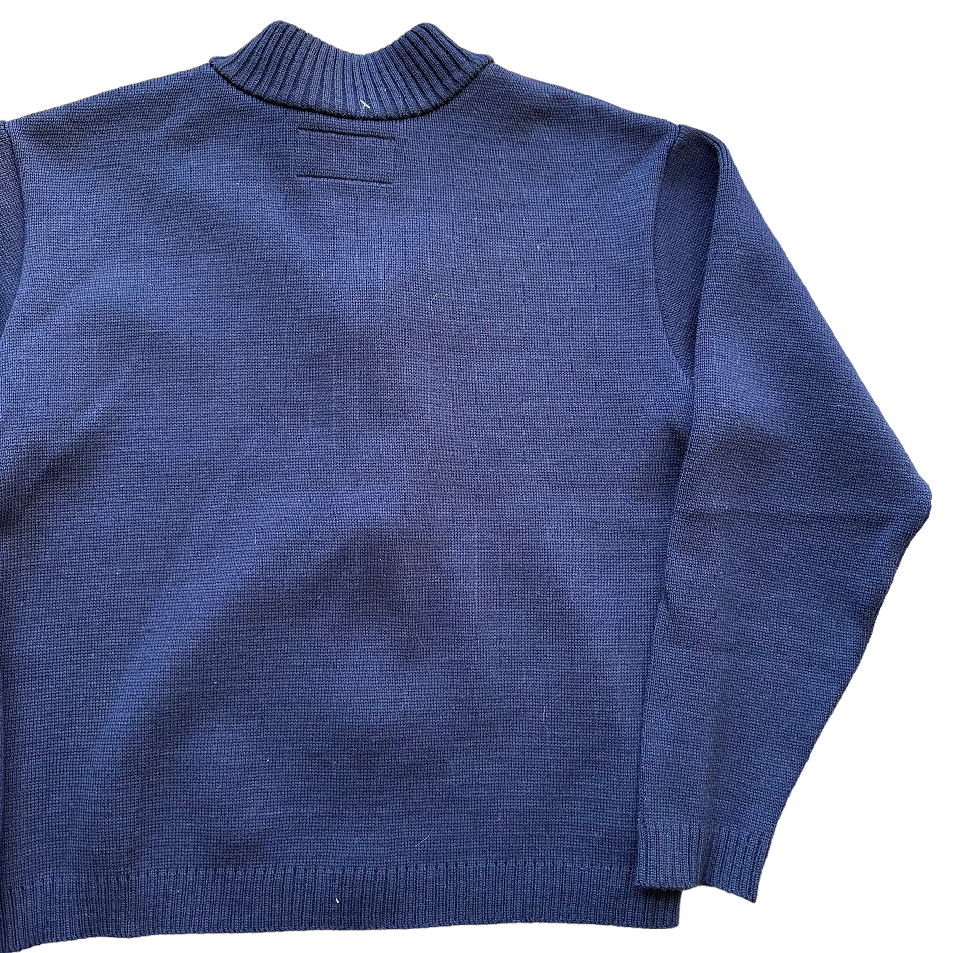 Right Rear View on Filson Style 717 Navy Blue Zip Up Cardigan SZ L |  Barn Owl Vintage Goods | Vintage Workwear Seattle