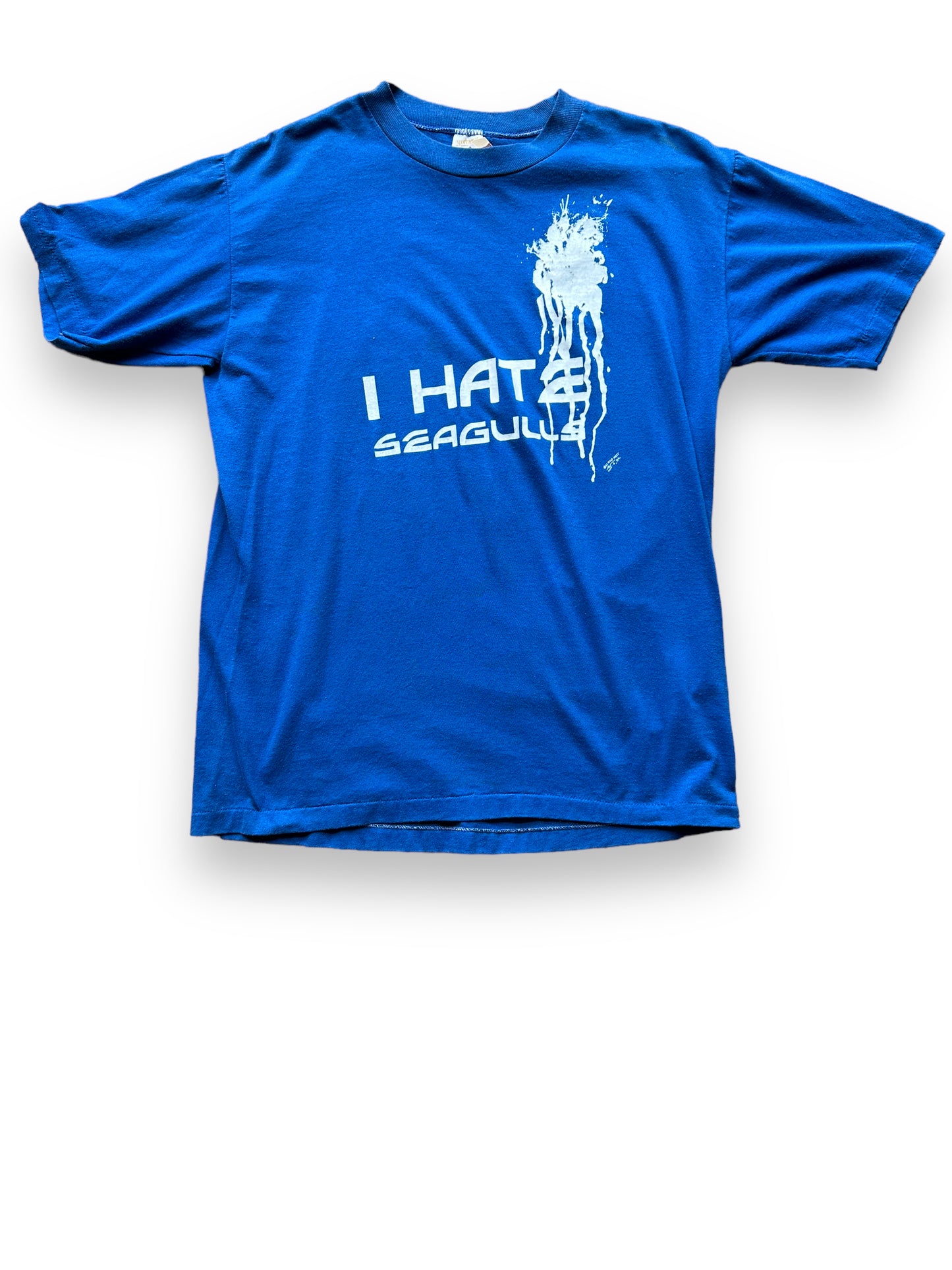Front shot of Vintage Blue I Hate Seagulls Tee SZ L | Vintage T-Shirts Seattle | Barn Owl Vintage Tees Seattle