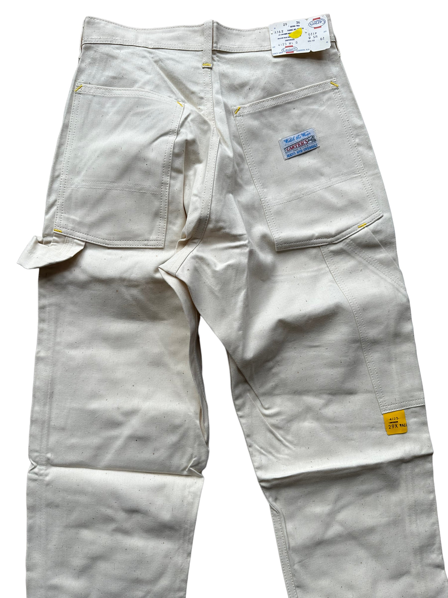 Rear Upper View of NOS Vintage Carter's Ecru Painters Pants W29 L36