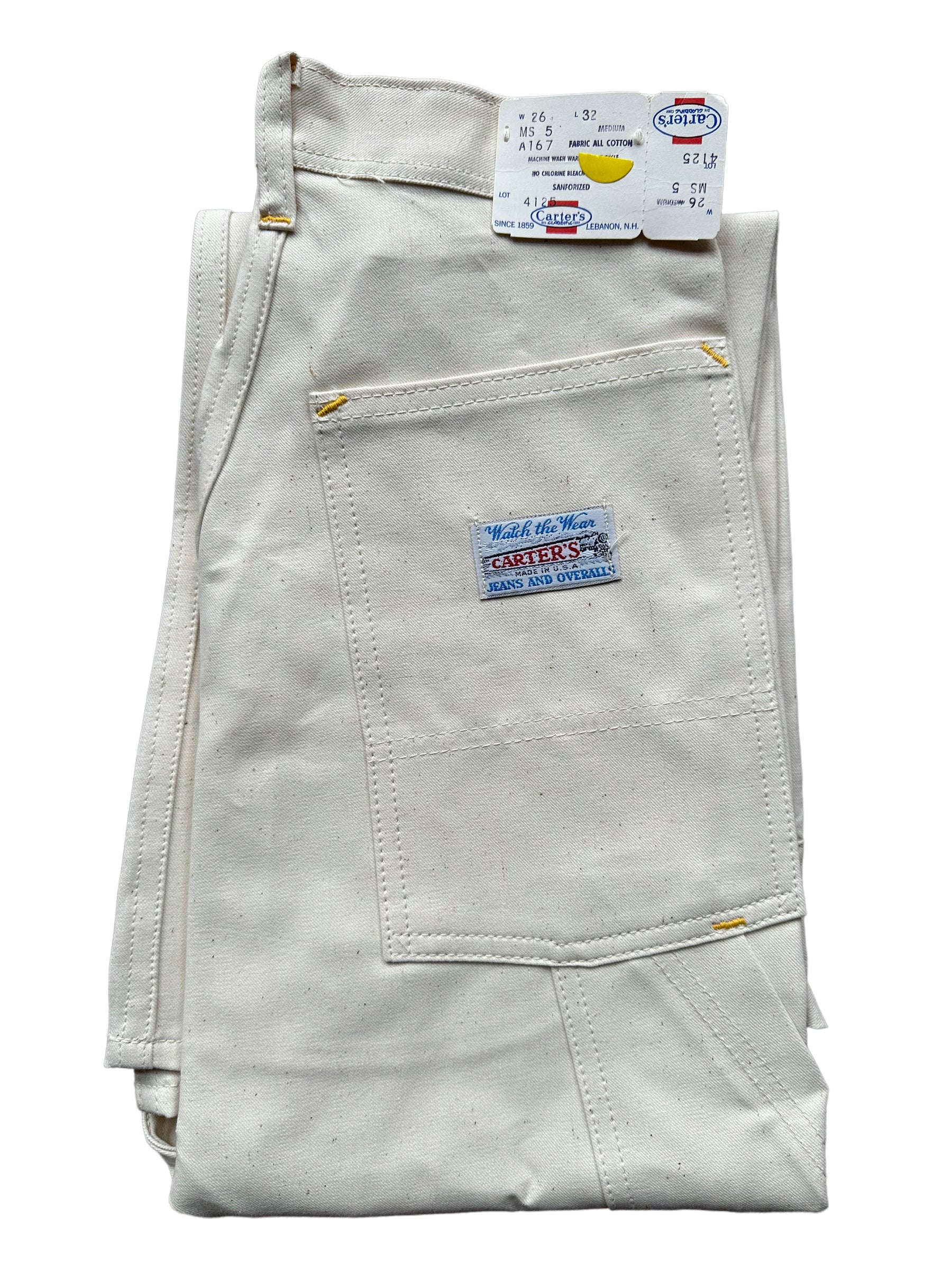 Rear Folded View of NOS Vintage Carter's Ecru Painters Pants W26 L32 | Vintage Workwear Seattle | Barn Owl Vintage Clothing