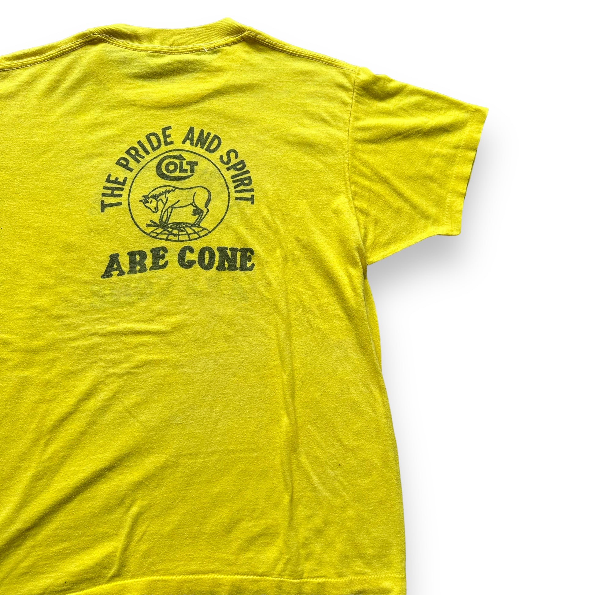 Right Rear View of Vintage Colt "The Pride and Spirit Are Gone" Tee SZ L | Vintage T-Shirts Seattle | Barn Owl Vintage Tees Seattle