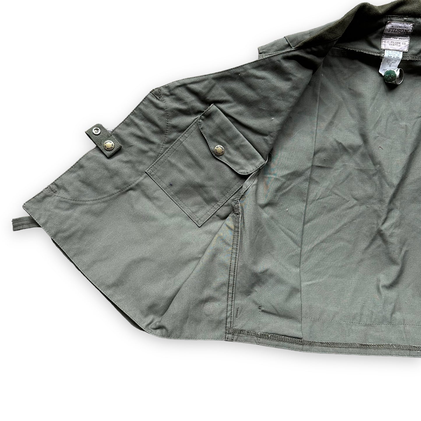 Interior Right View on Vintage Filson Fly Fishing Vest Style 134 SZ S | Filson Tin Cloth Vests Seattle | Barn Owl Vintage